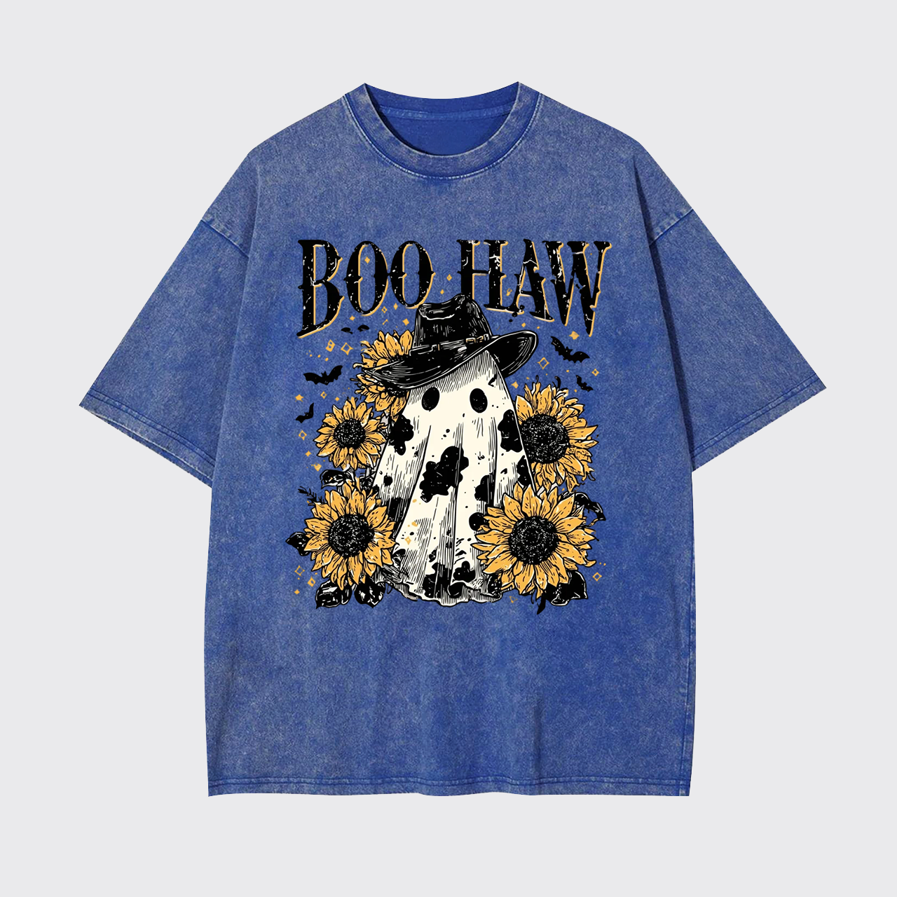 Boo Haw Cow Spot Ghost Western Halloween Garment-dye Tees