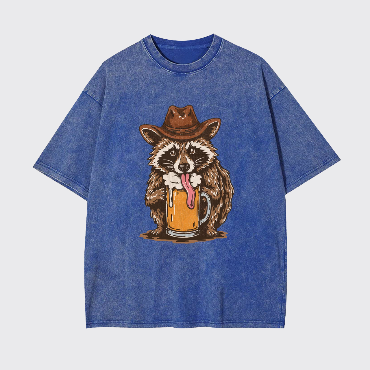 Cowboy Raccoon Western Beer Drinking Garment-dye Tees