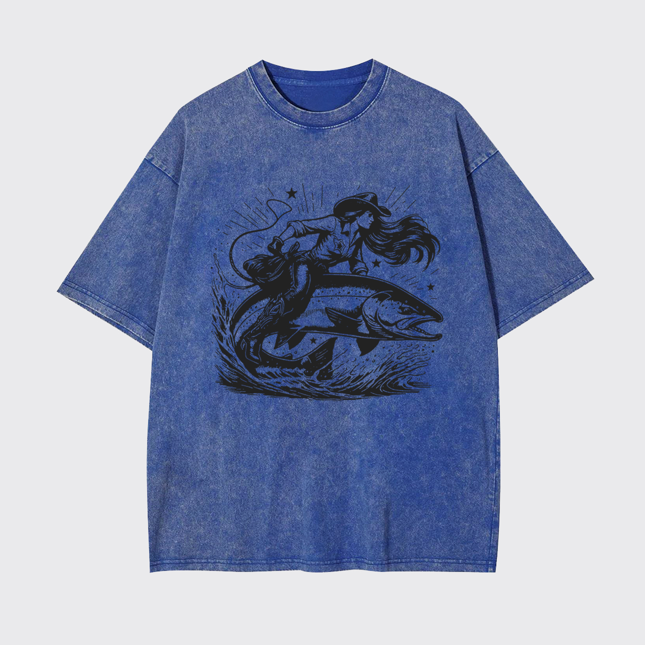 Cowgirl Riding a Fish Garment-dye Tees