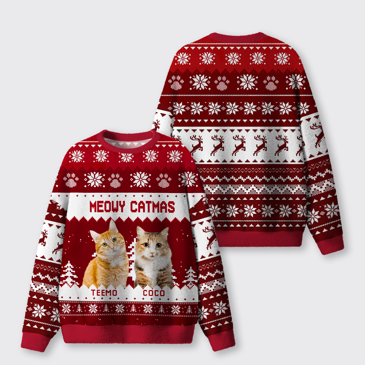 Personalized Custom Photo Meowy Catmas Ugly Knit Sweatshirt