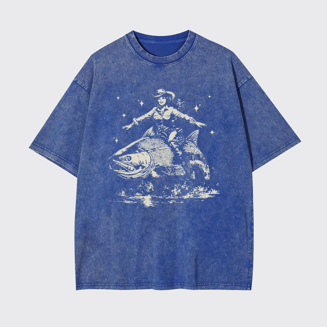 Cowgirl Riding A Fish Garment-dye Tees