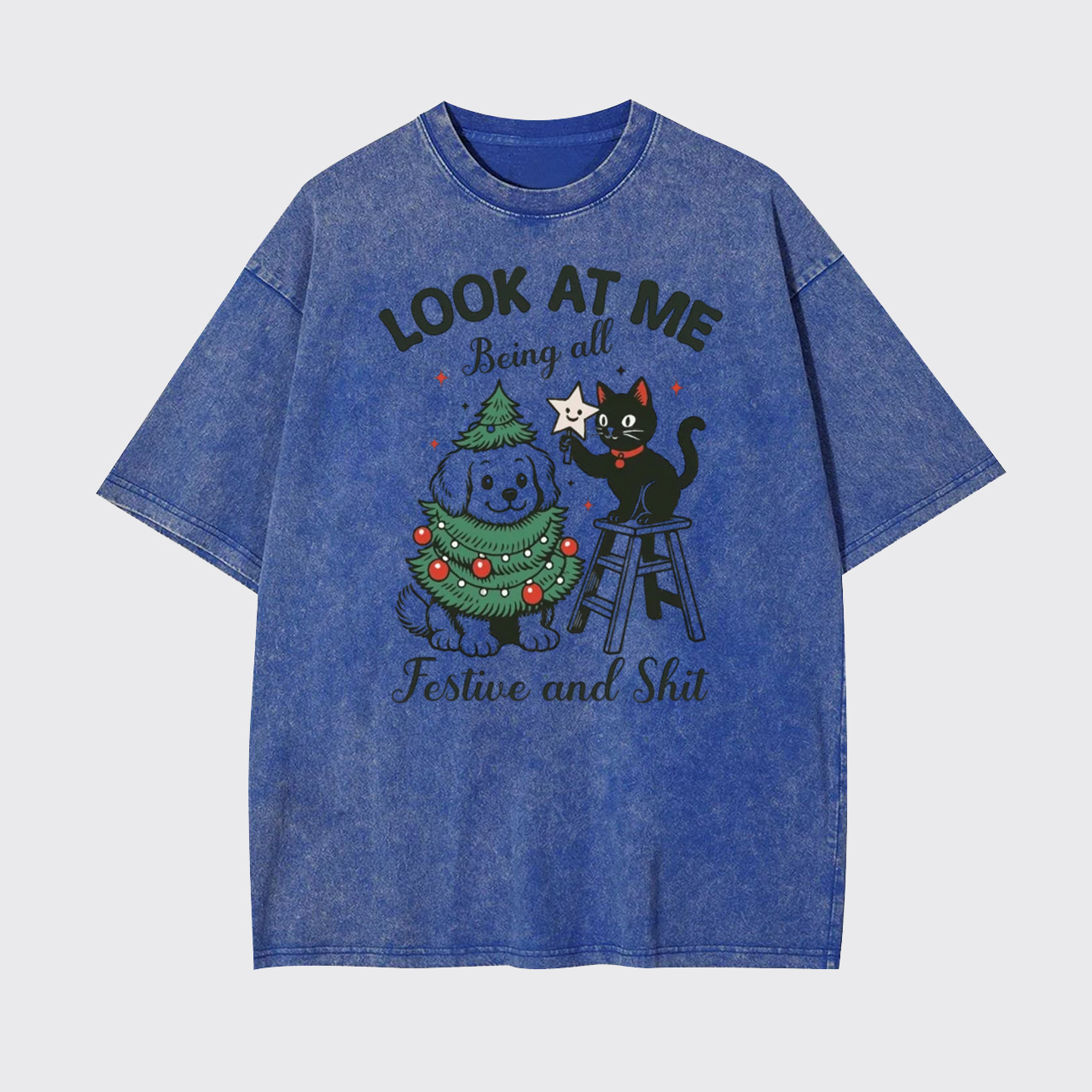 Look At Me Black Cat Christmas Garment-dye Tees