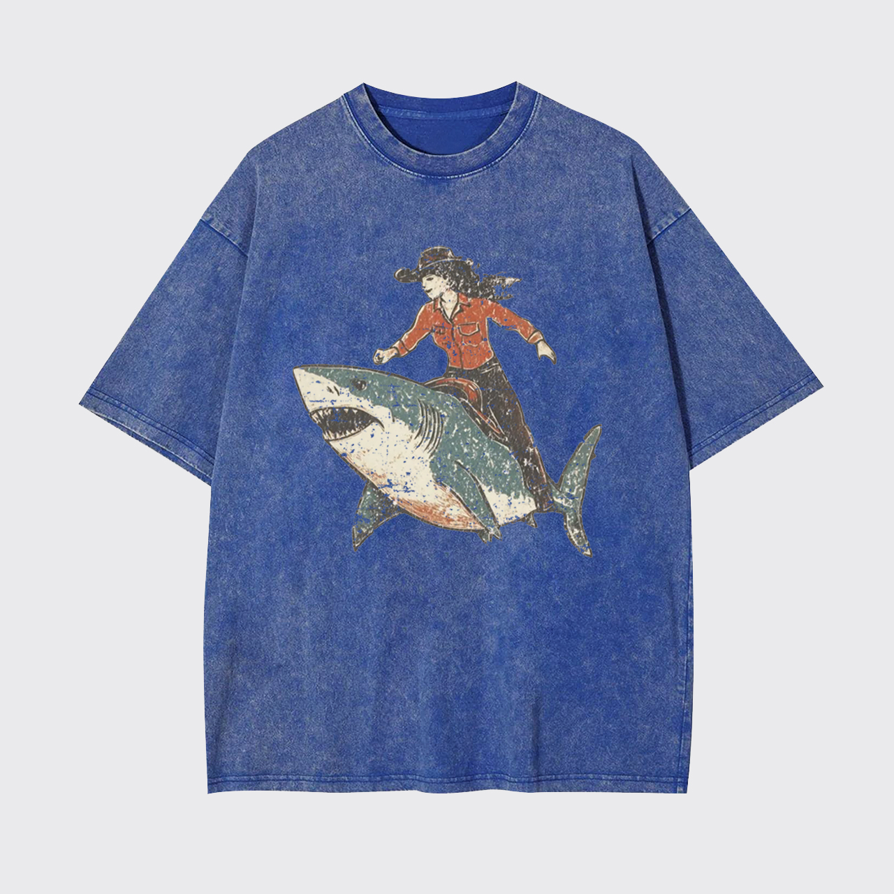 Cowgirl Riding Shark Garment-dye Tees