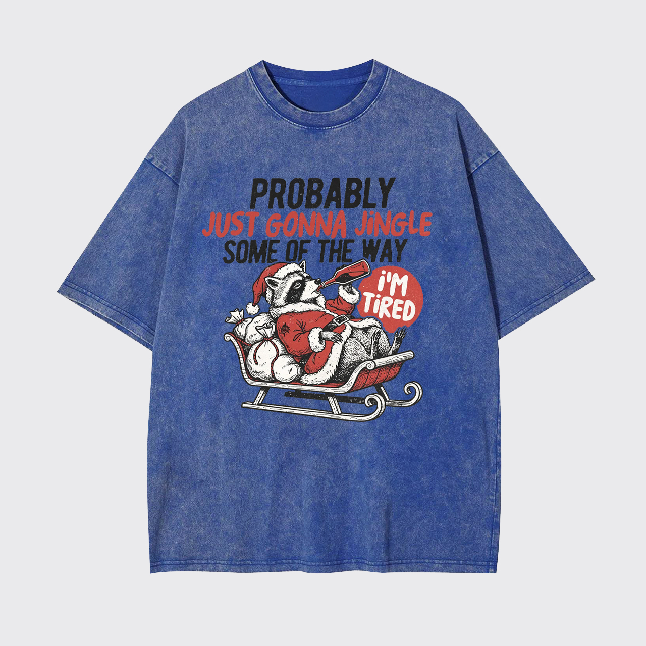 Humorous Christmas Tired Raccoon Garment-dye Tees