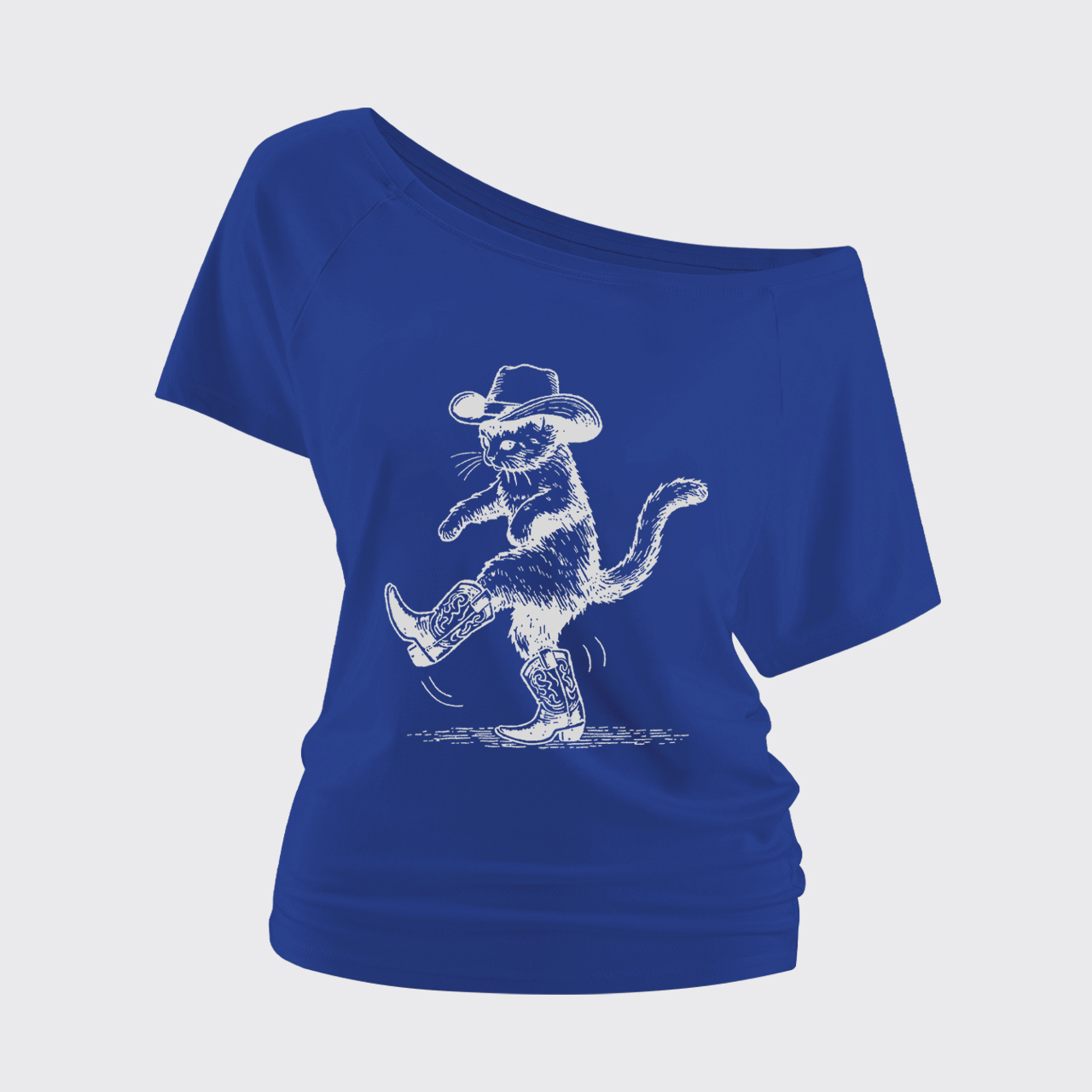 Cowboy Cat Looking For Fish Off Shoulder Top