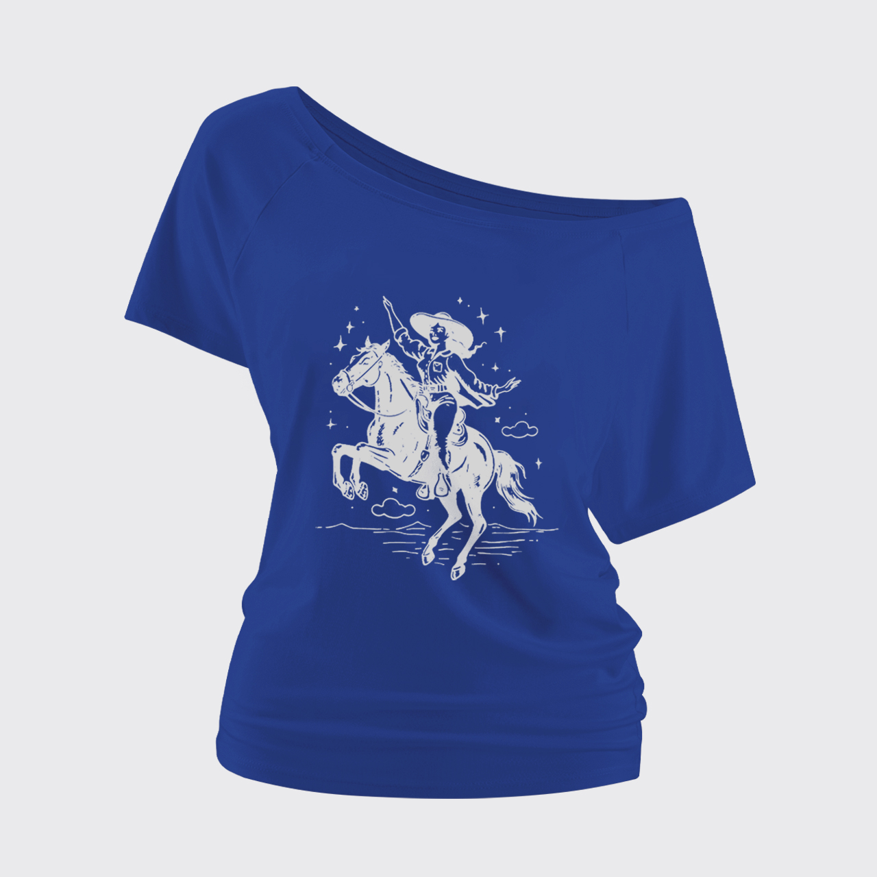 Rodeo Cowgirl Riding Horse Off Shoulder Top