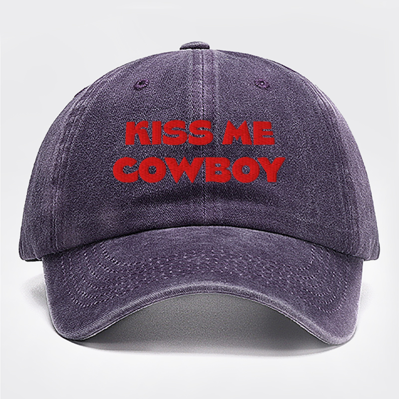 Kiss Me Cowboy Embroidery Washed Hat