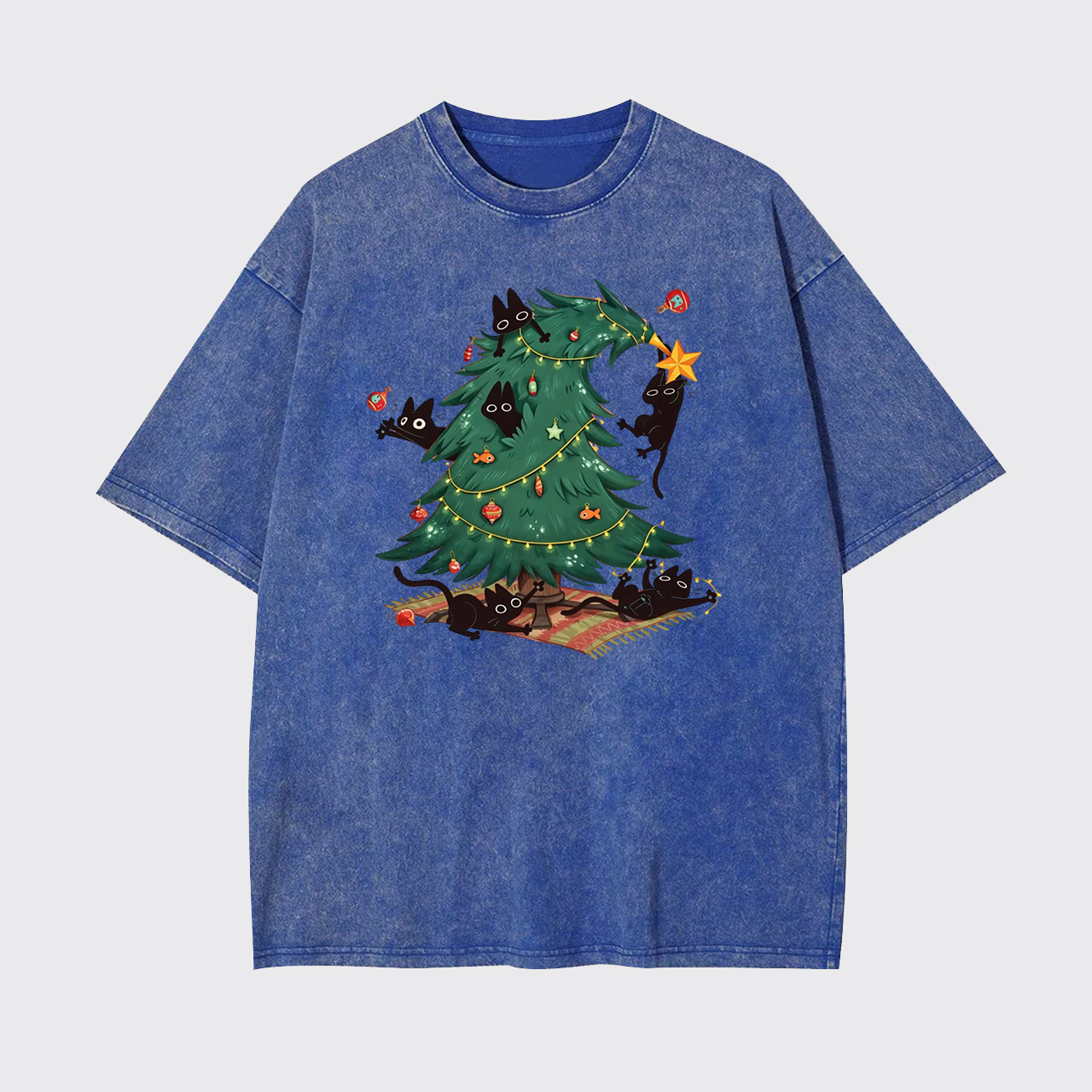 Christmas Tree And Black Cat Garment-dye Tees