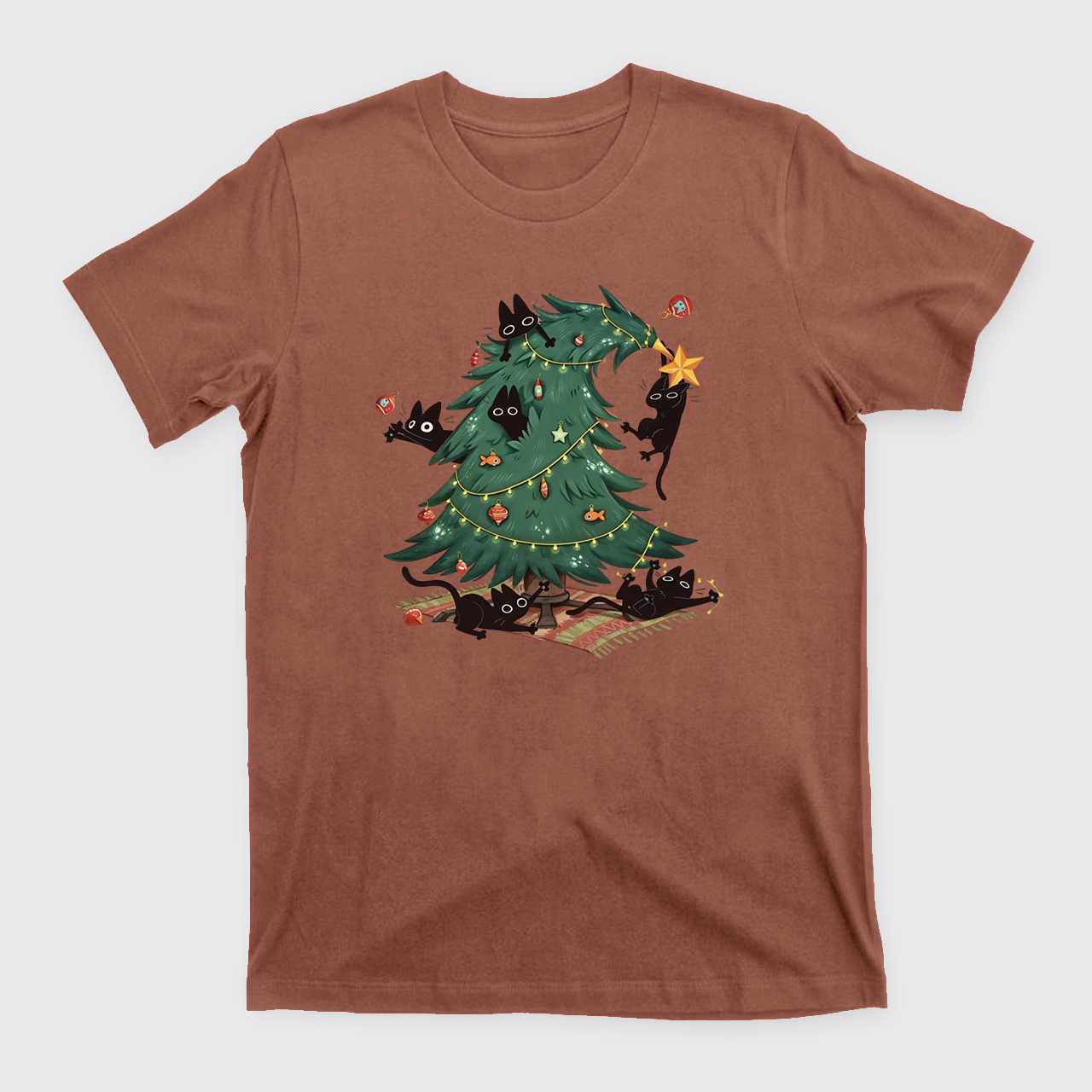 Christmas Tree And Black Cat T-Shirts