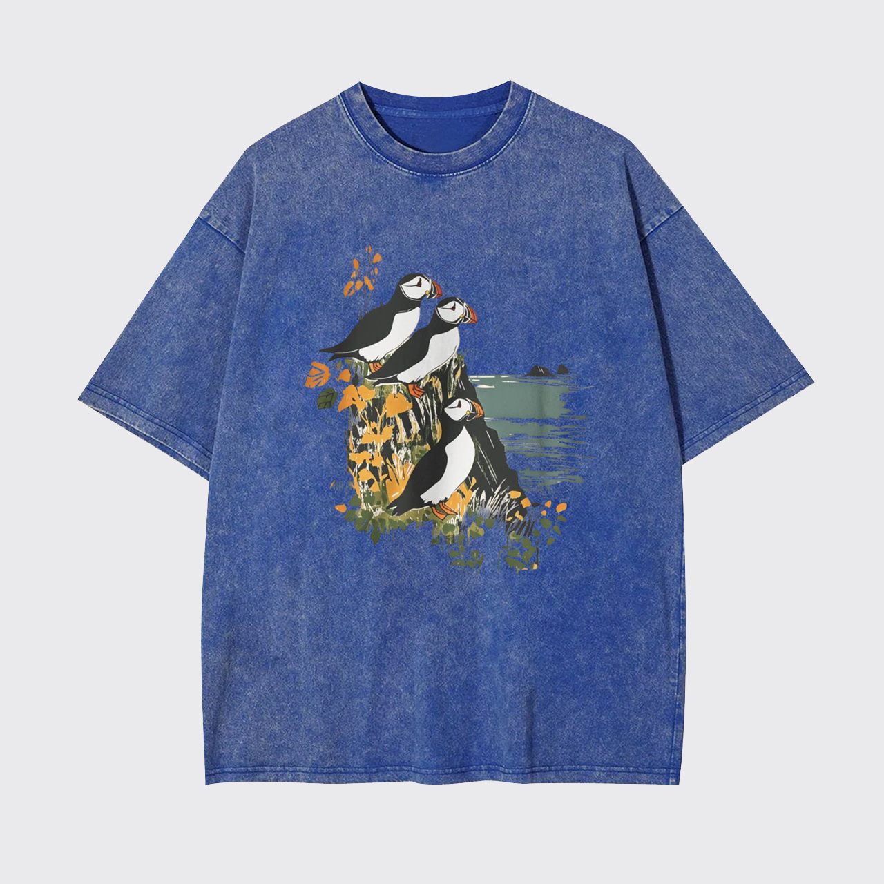 Atlantic Cliffside Puffins Bird Watcher Garment-dye Tees
