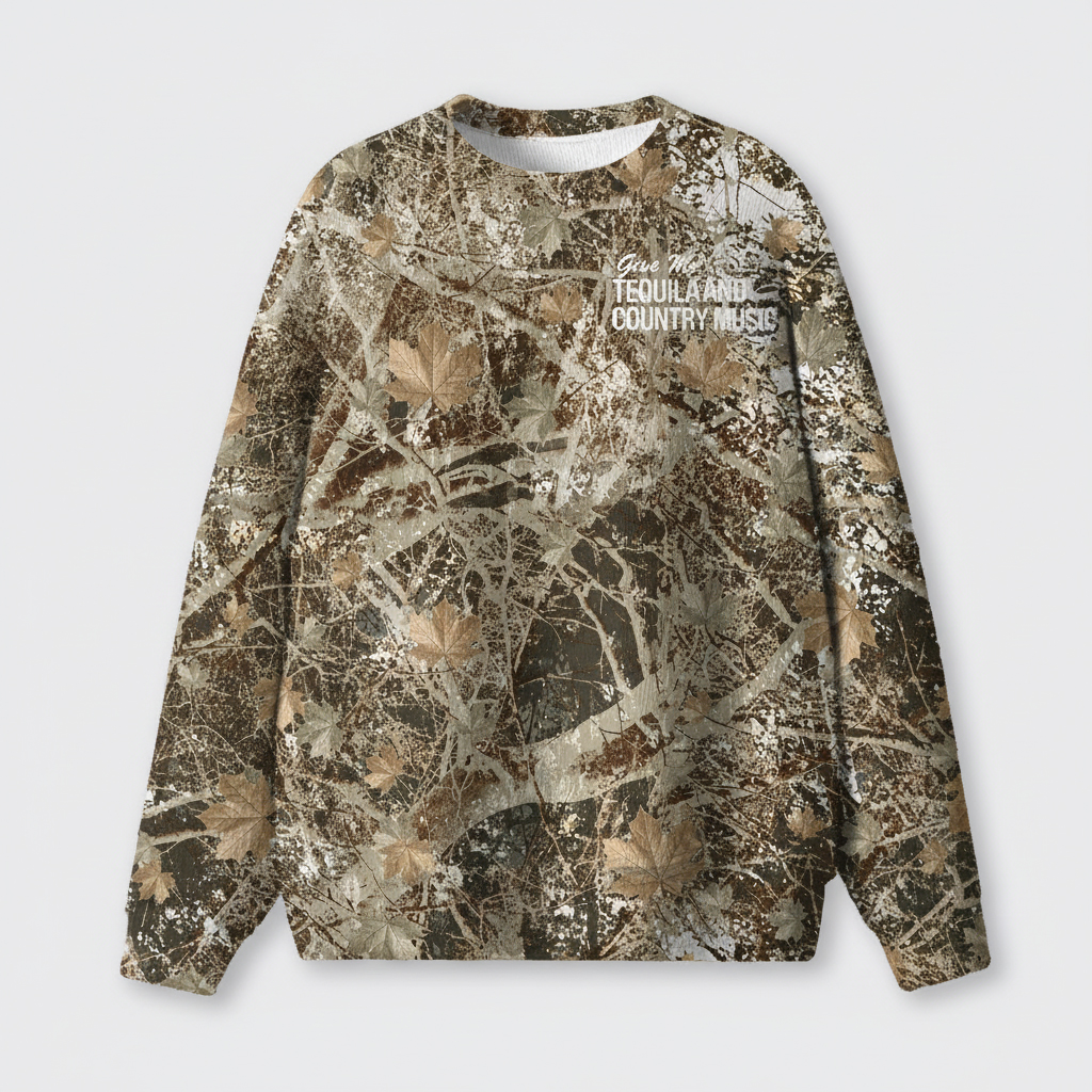 Country Music And Tequila Camo Knit Sweatshirt