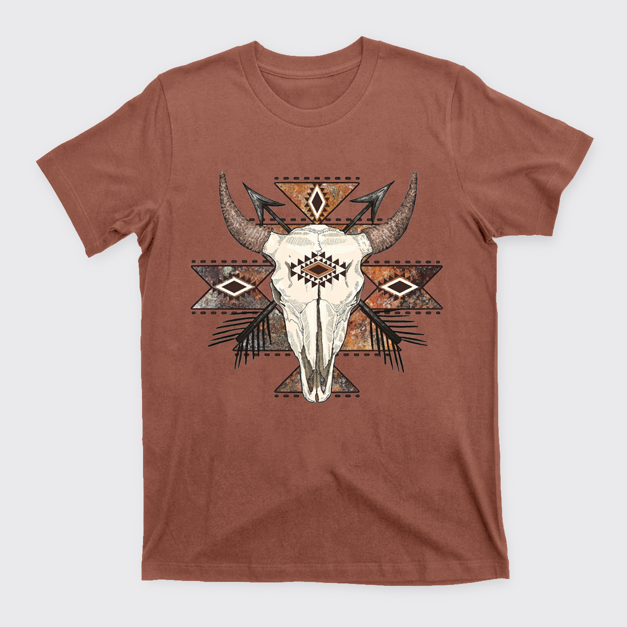 Rustic Aztec Cow Skull T-Shirts