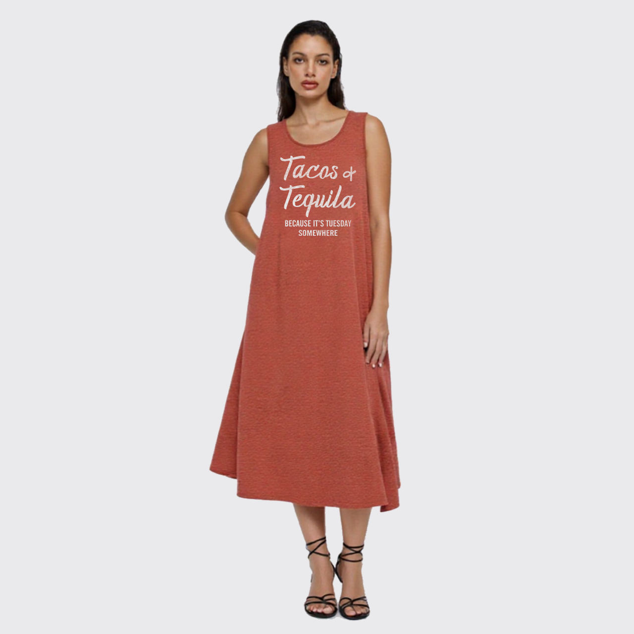 Tacos and Tequila Because It's Tuesday Somewhere Slit Tank Dress