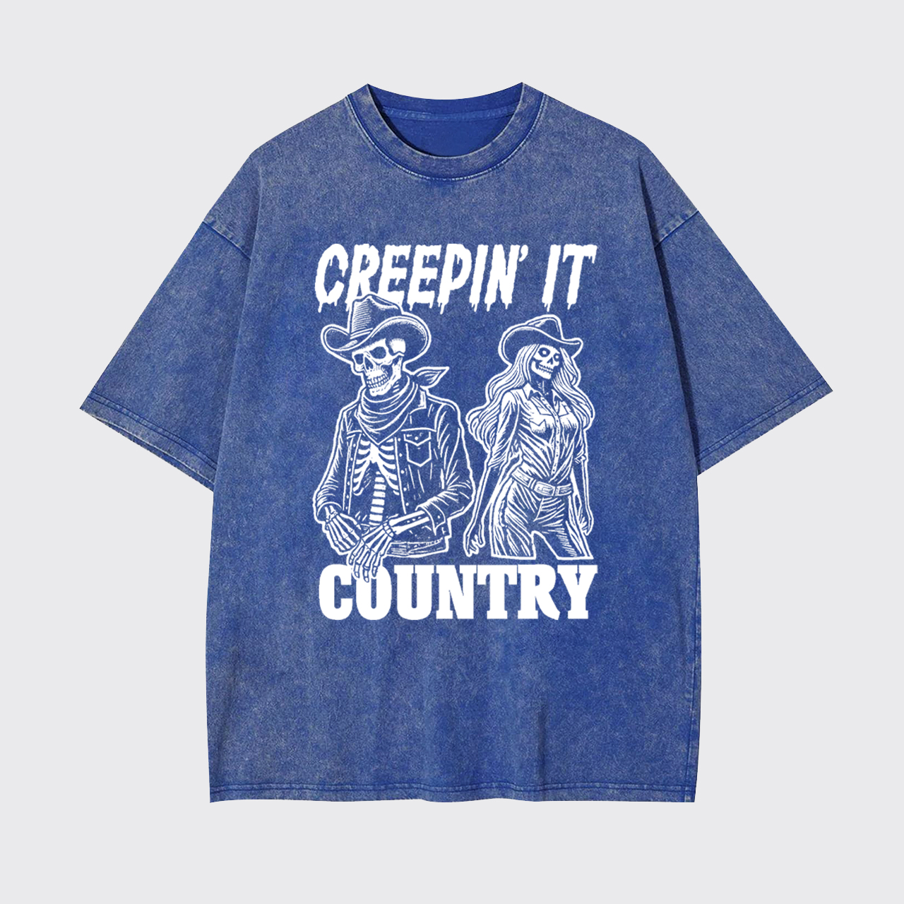 Creepin' It Cowboy Skeleton Cowgirl Ghost Garment-dye Tees