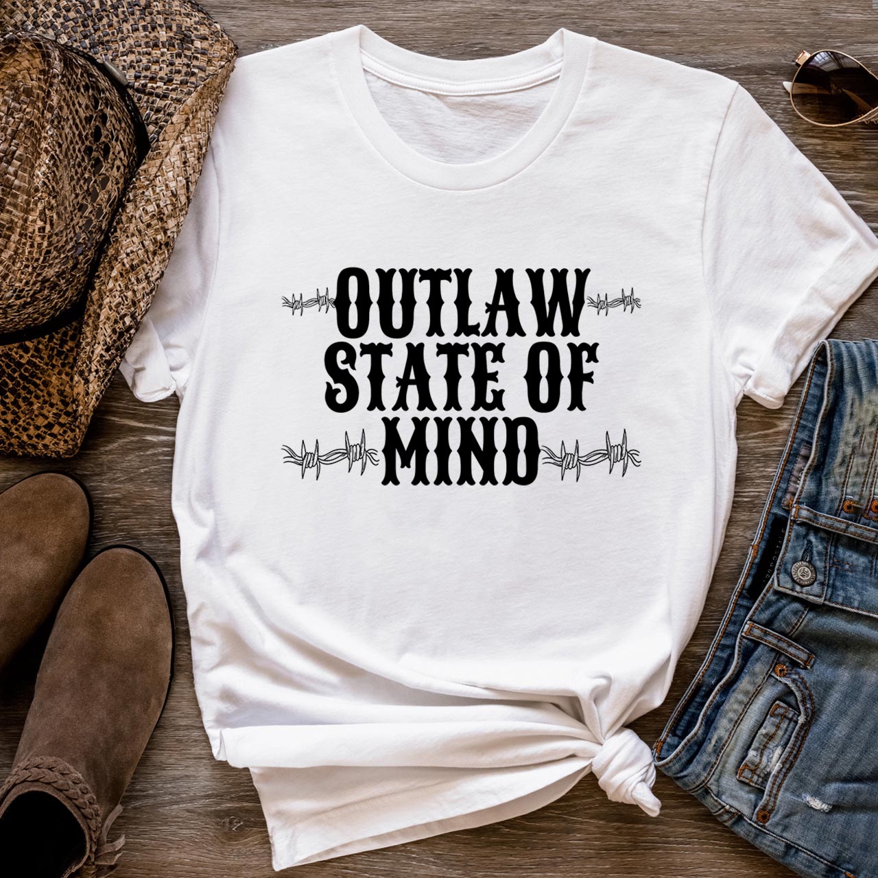 Outlaw State Of Mind Cowboy T-Shirts