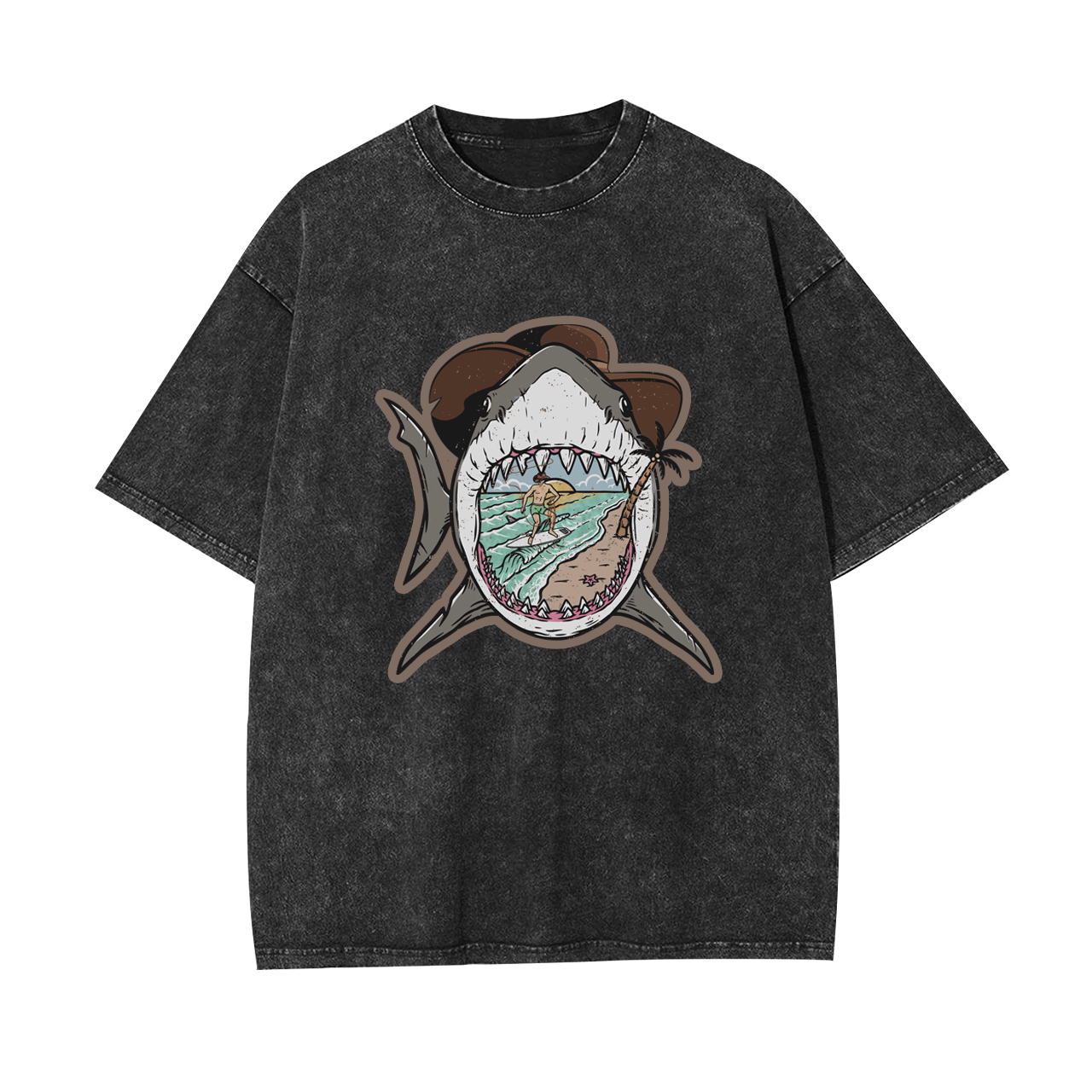 Surfing Shark Cowboy Garment-dye Tees