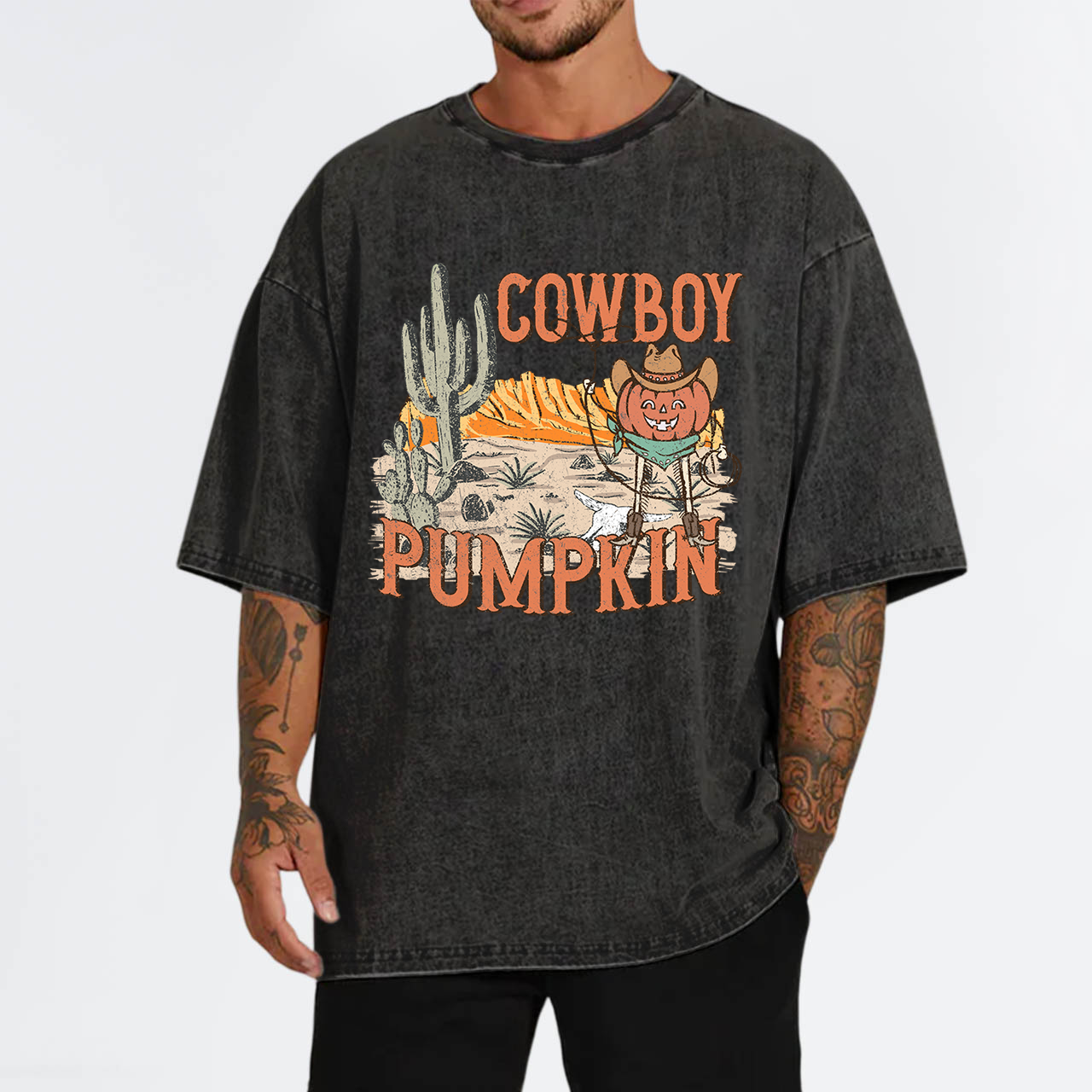 Halloween Cowboy Ghost Pumpkin Cowboy Garment-dye Tees