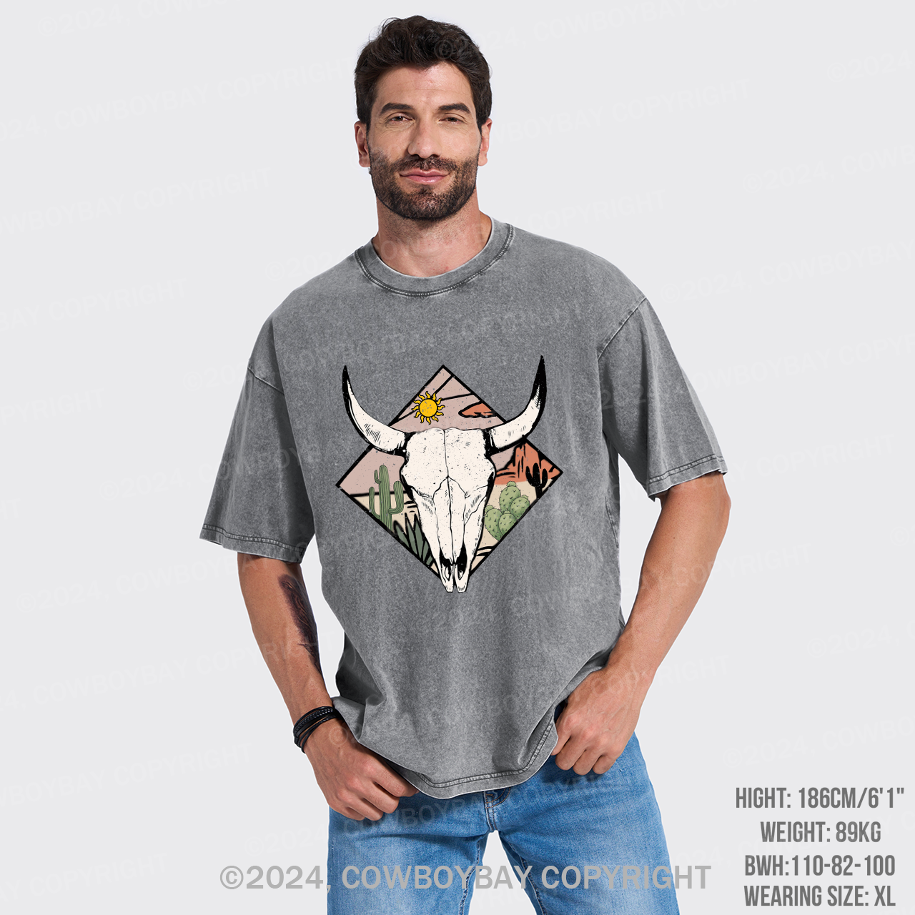 Boho Cow Skull Garment-dye Tees For Cowboy