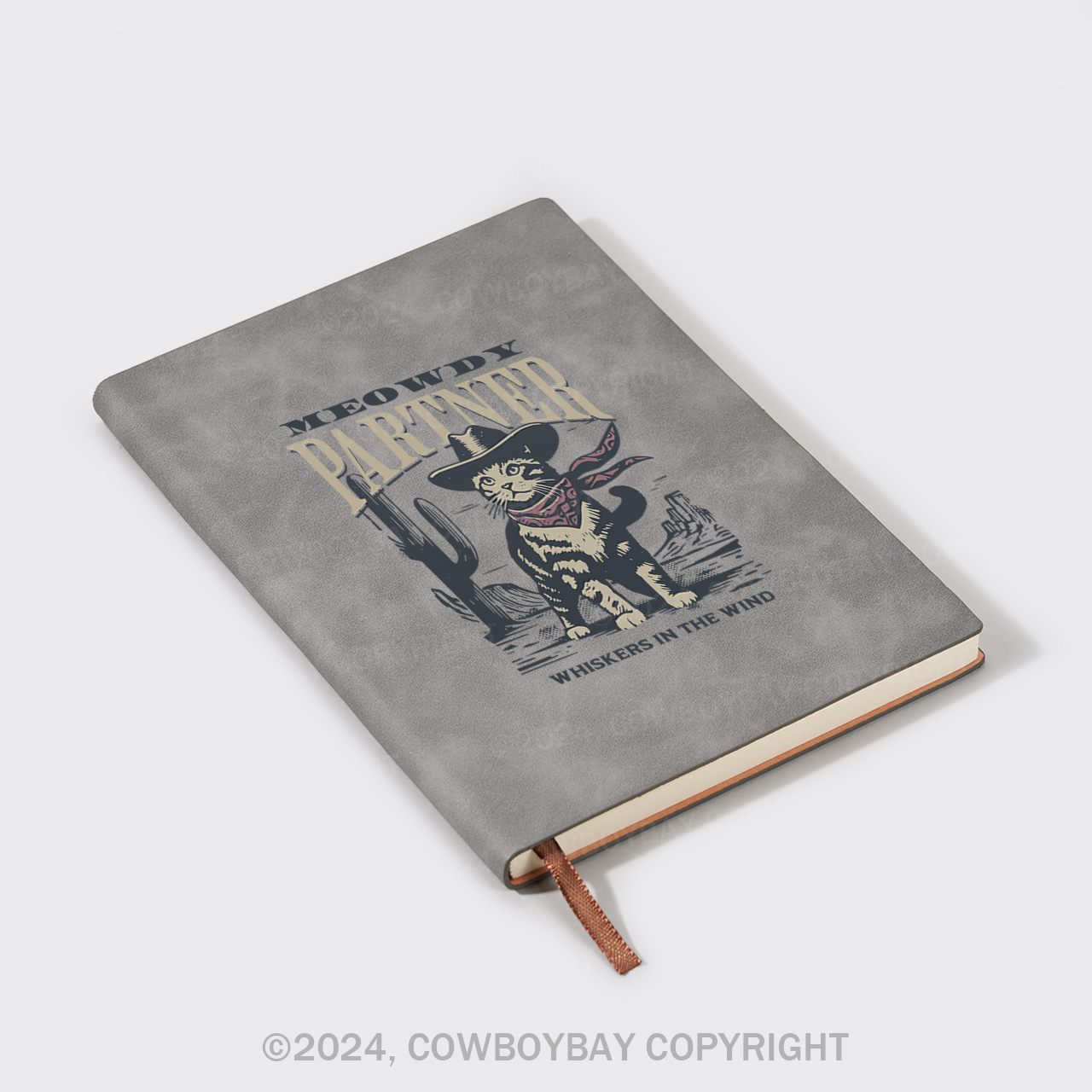A5 Vintage Sheepbark Notebook-Meowdy Partner Cowboy Cat
