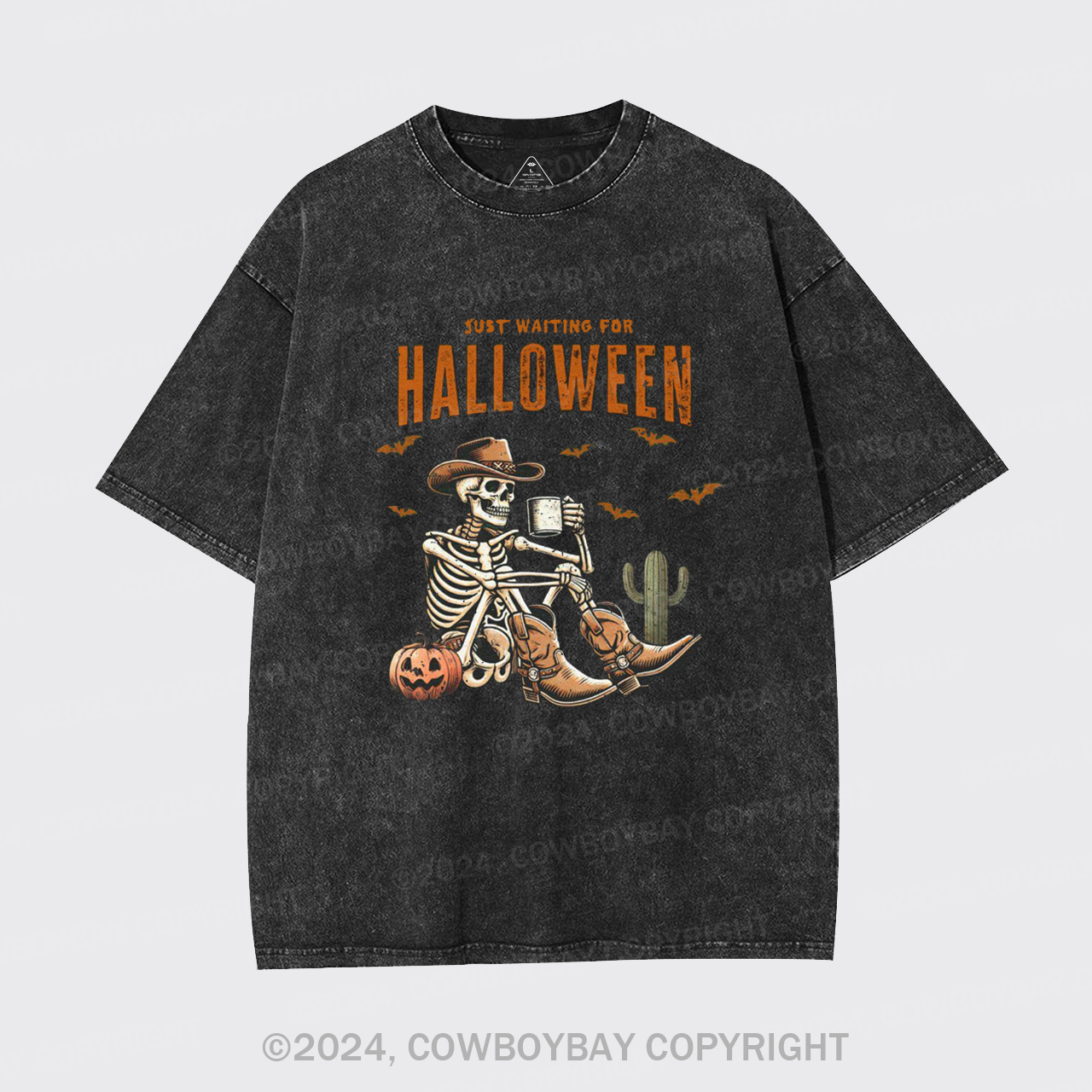 Western Skeleton Waiting for Halloween Garment-dye Tees