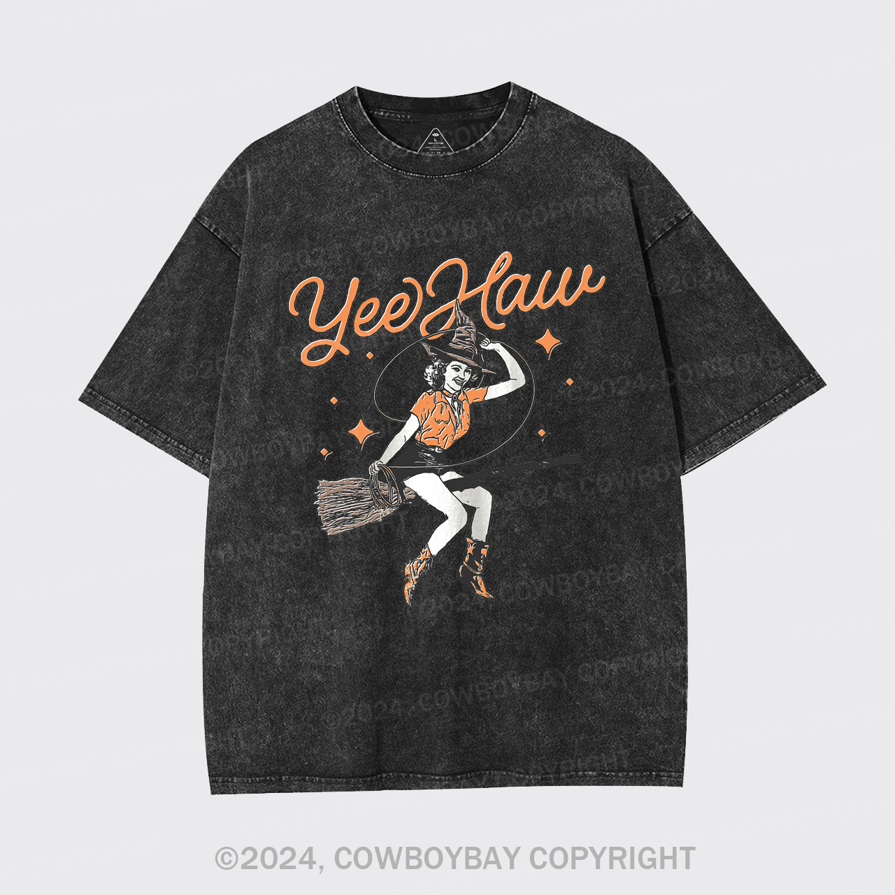 Yee Haw Vintage Halloween Cowgirl Witch Garment-dye Tees
