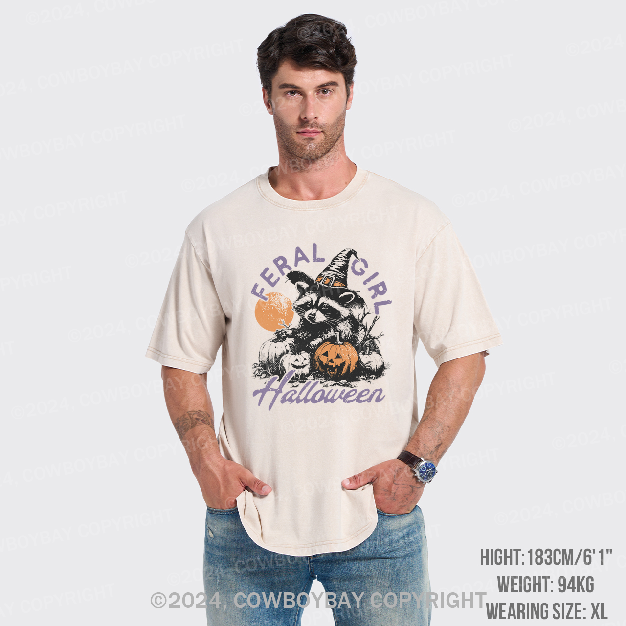 Halloween Feral girl Raccoon Garment-dye Tees