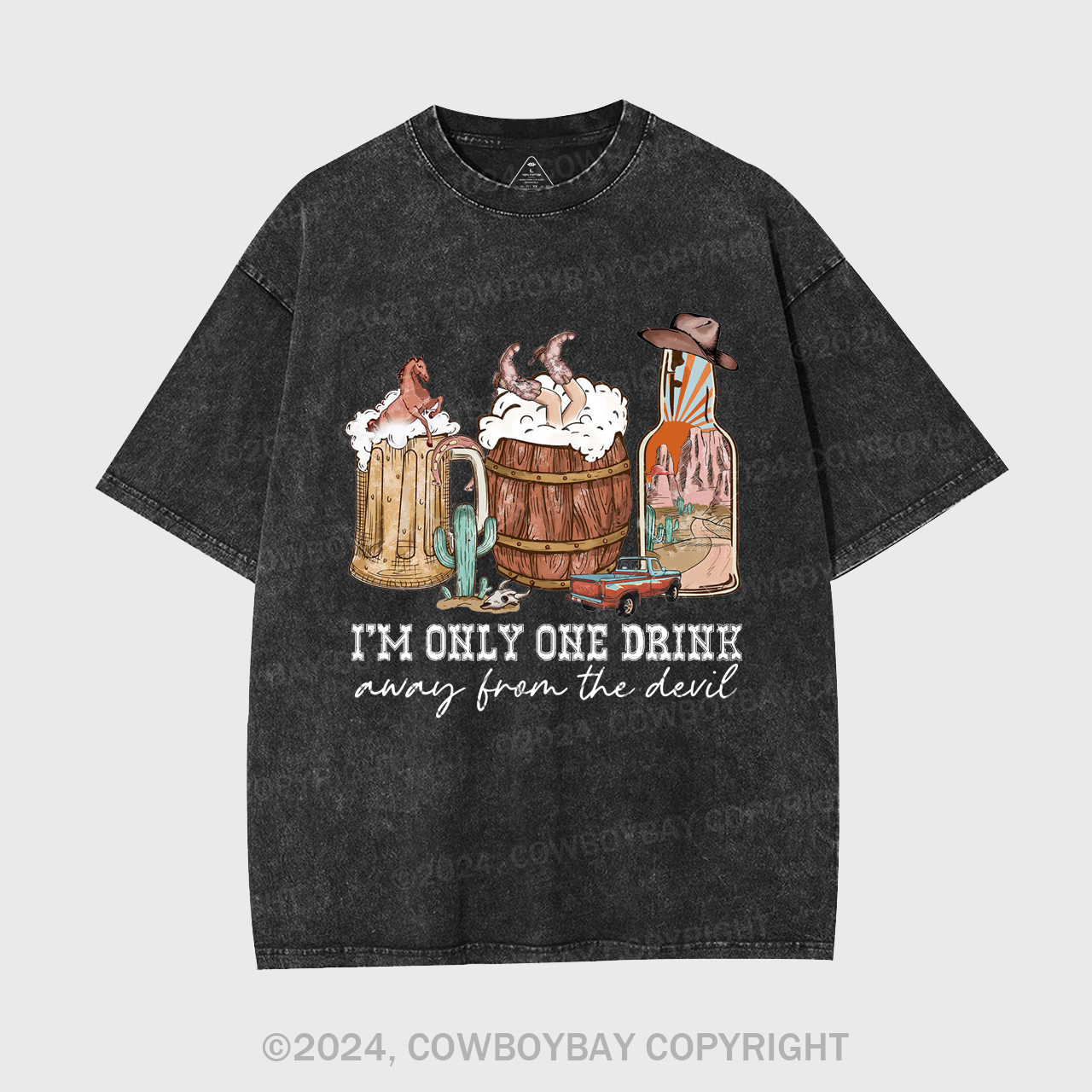 I'm Only One Drink Away From The Devil Garment-dye Tees