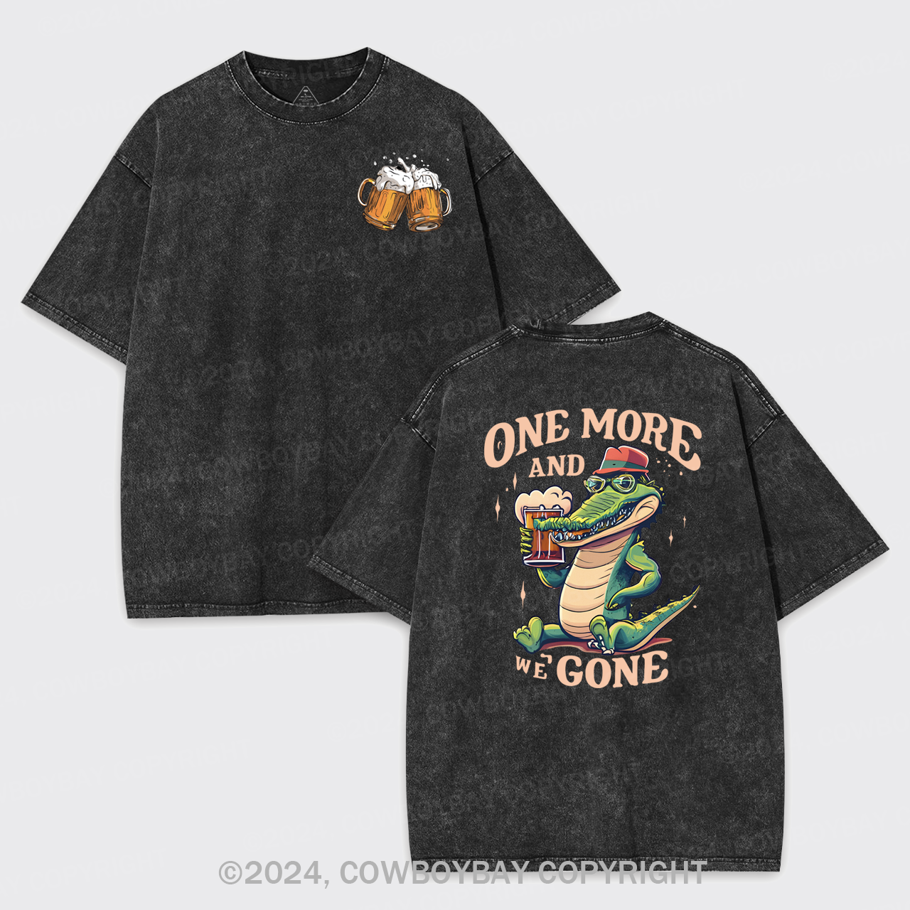 A Crocodile Drinking Beer Garment-dye Tees