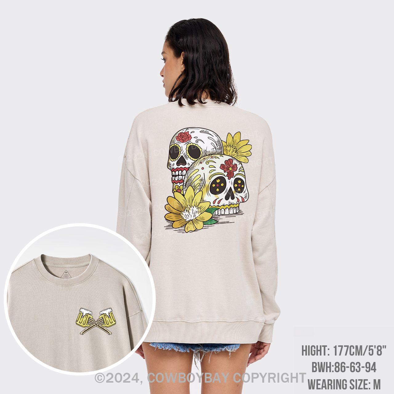 Beer Skull Montage Washed Sweatshirts