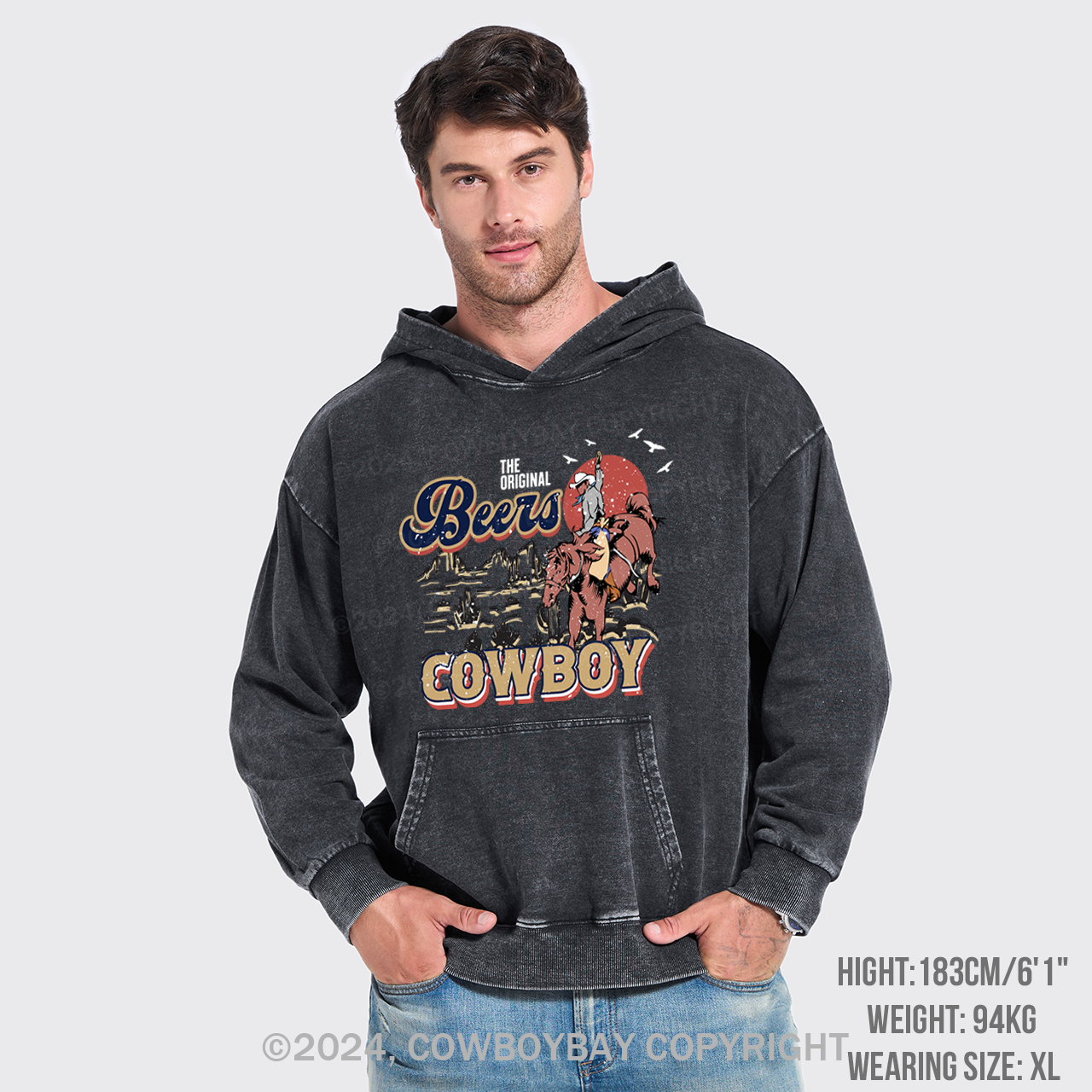 Beers Cowboy On The Wilderness Garment-Dye Hoodies