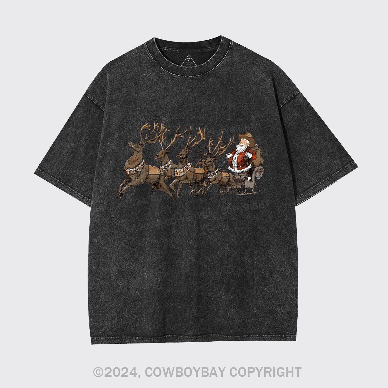 Cowboy Santa With Reindeer Garment-dye Tees