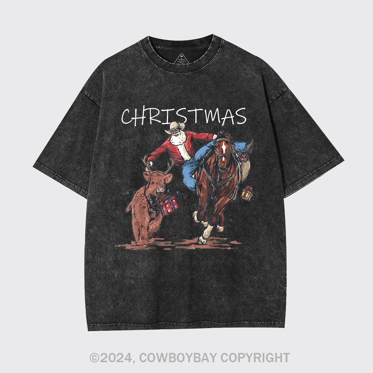 Cowboy Santa Claus Bullfight Garment-dye Tees
