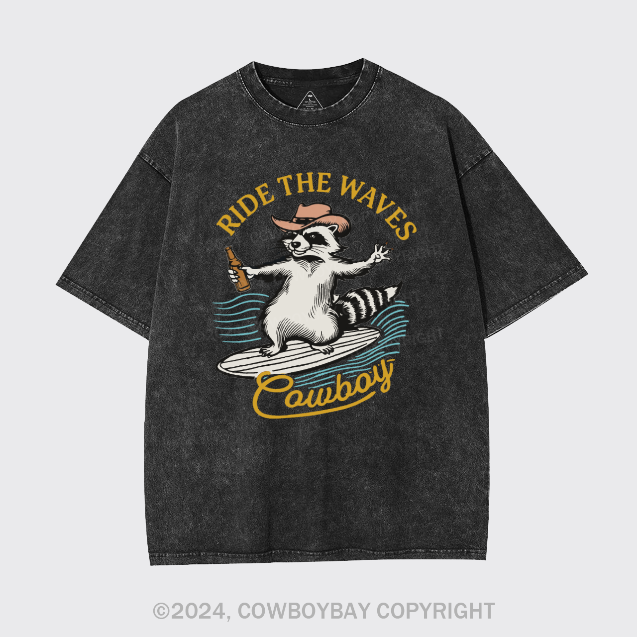 Surfing Cowboy Raccoon With Beer Garment-dye Tees