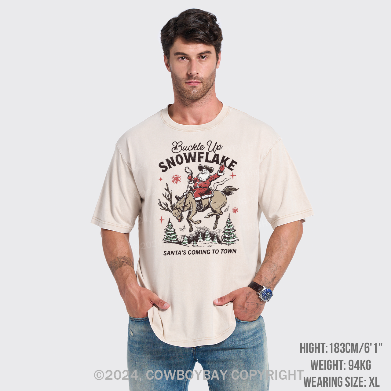 Retro Christmas Cowboy Santa Garment-dye Tees