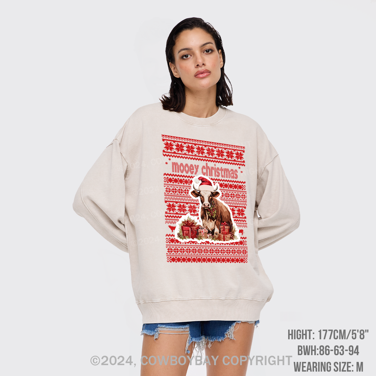 Christmas Cow With Santa Washed Sweatshirts