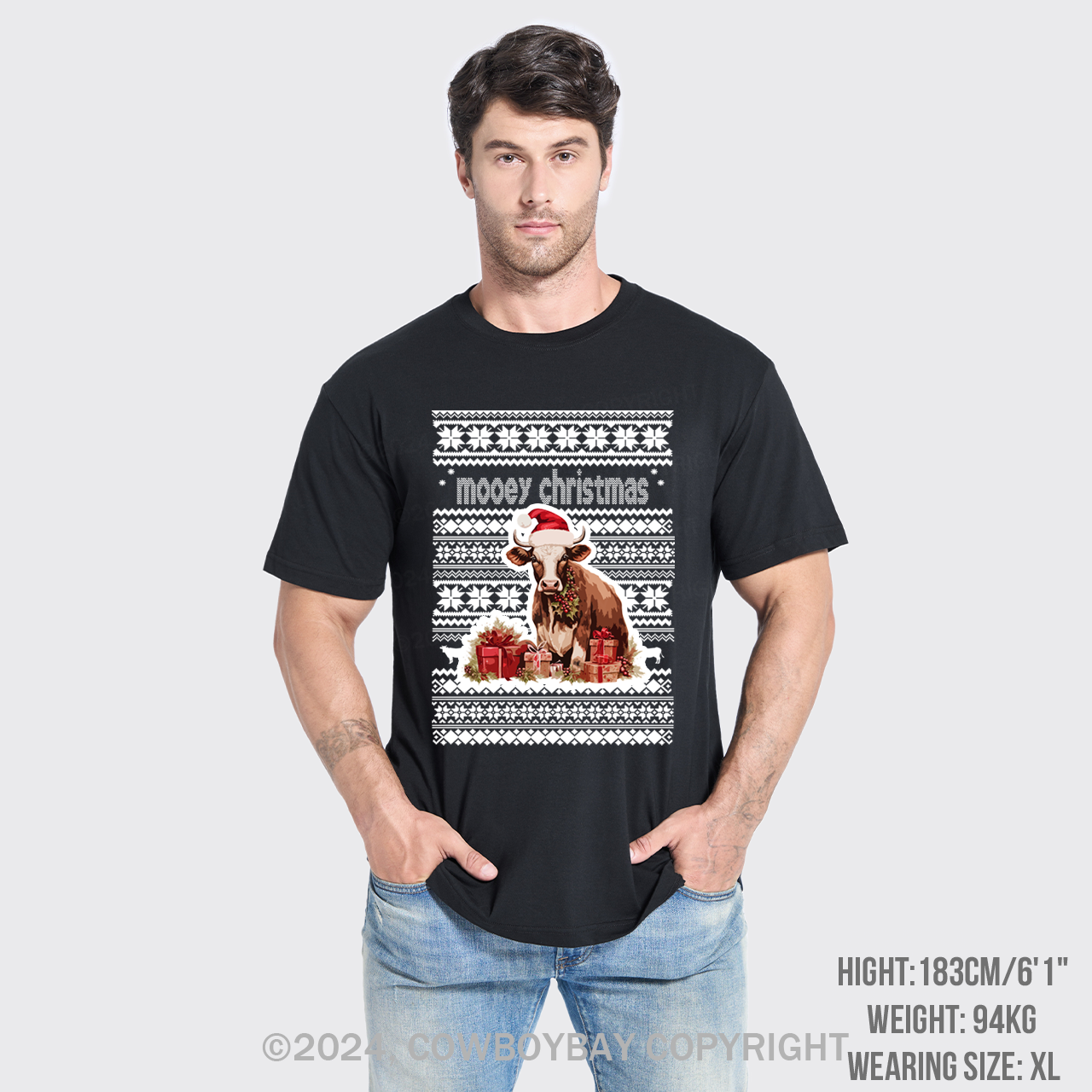 Christmas Cow With Santa T-Shirts