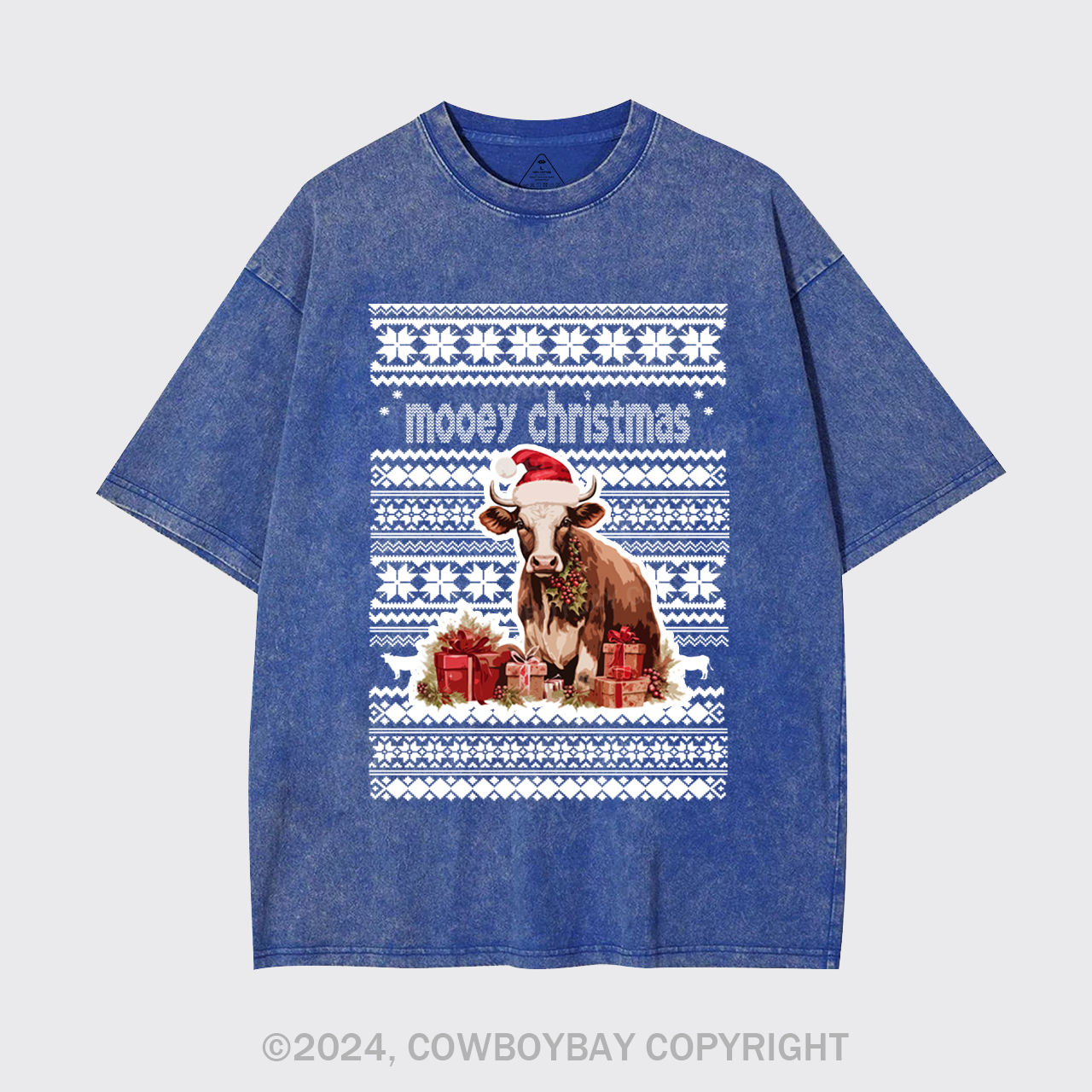Christmas Cow With Santa Garment-dye Tees