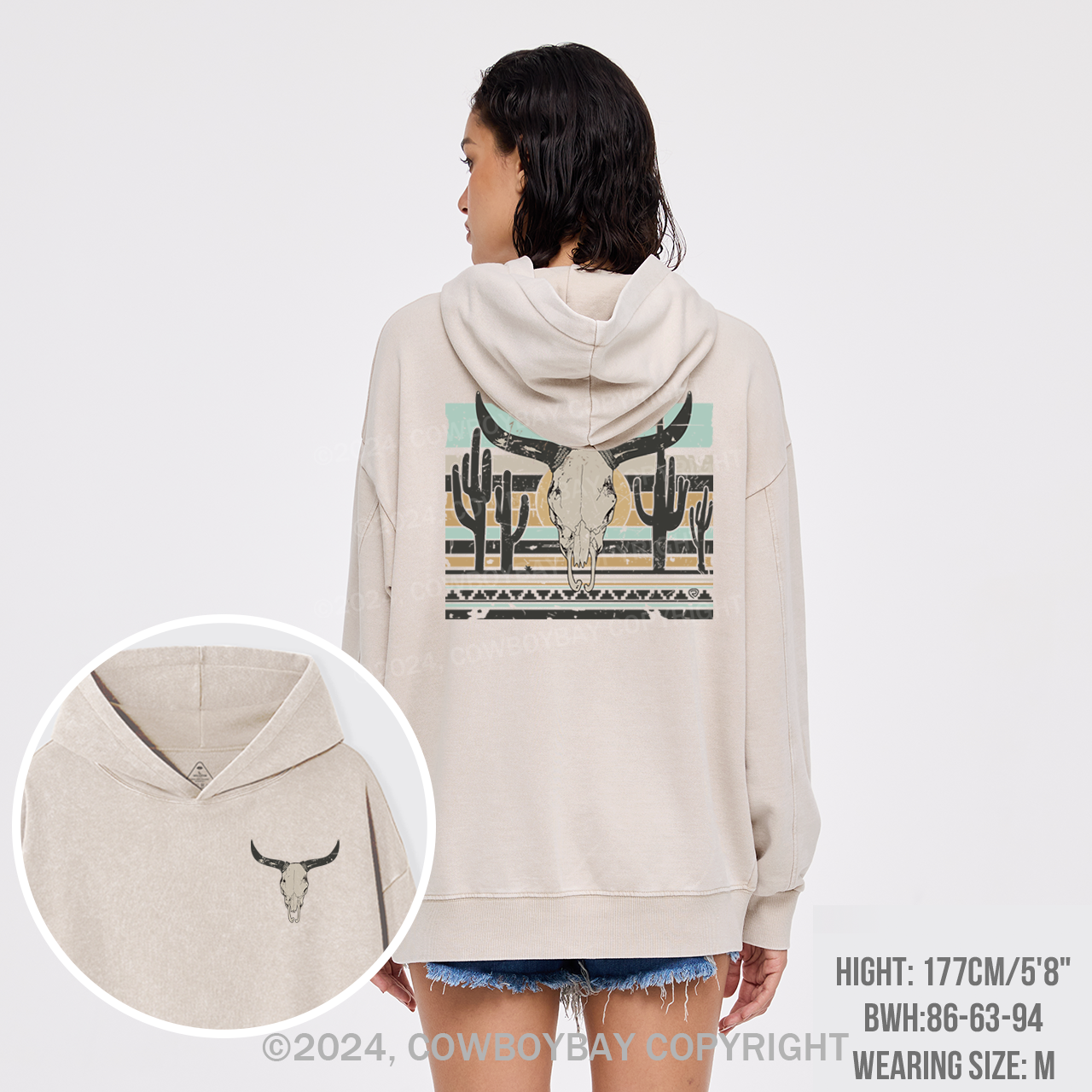 Rock Roll Steer Skull Garment-Dye Hoodies