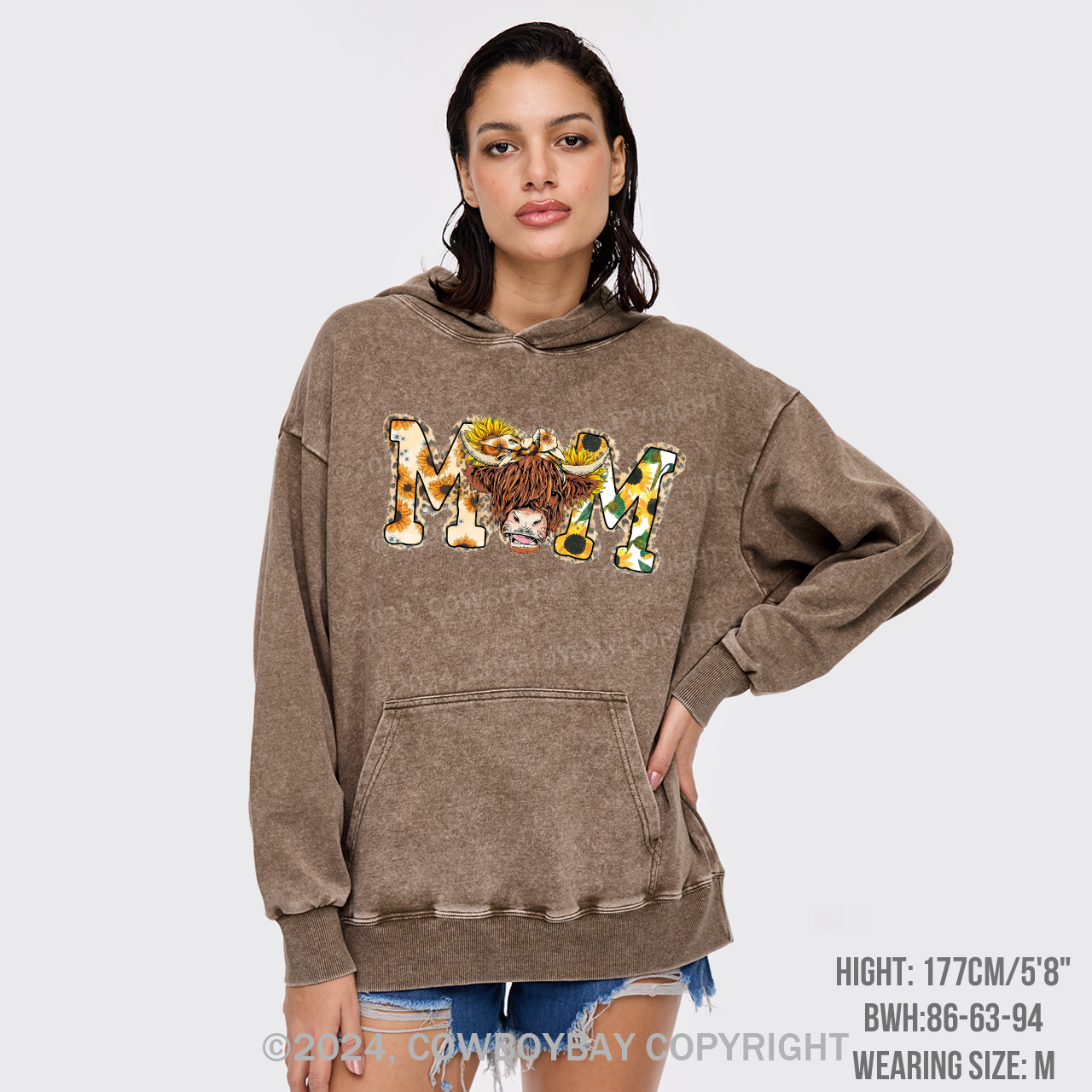 Mom Cow Western Garment-Dye Hoodies