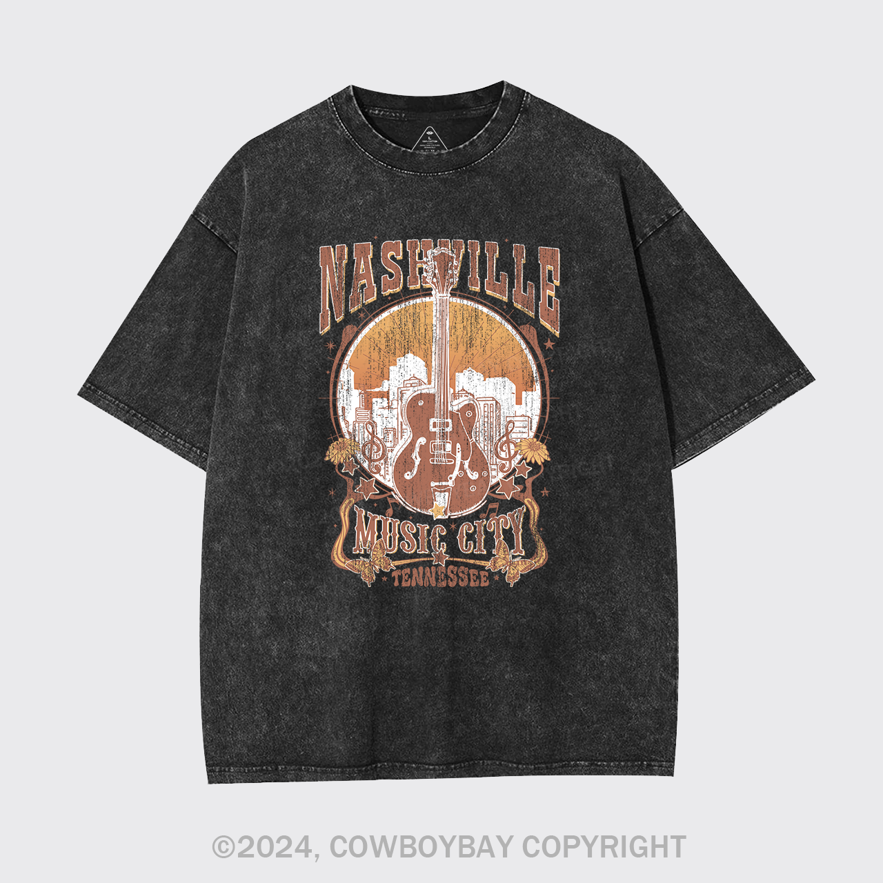 Nashville Music City Vintage Guitar Garment-dye Tees