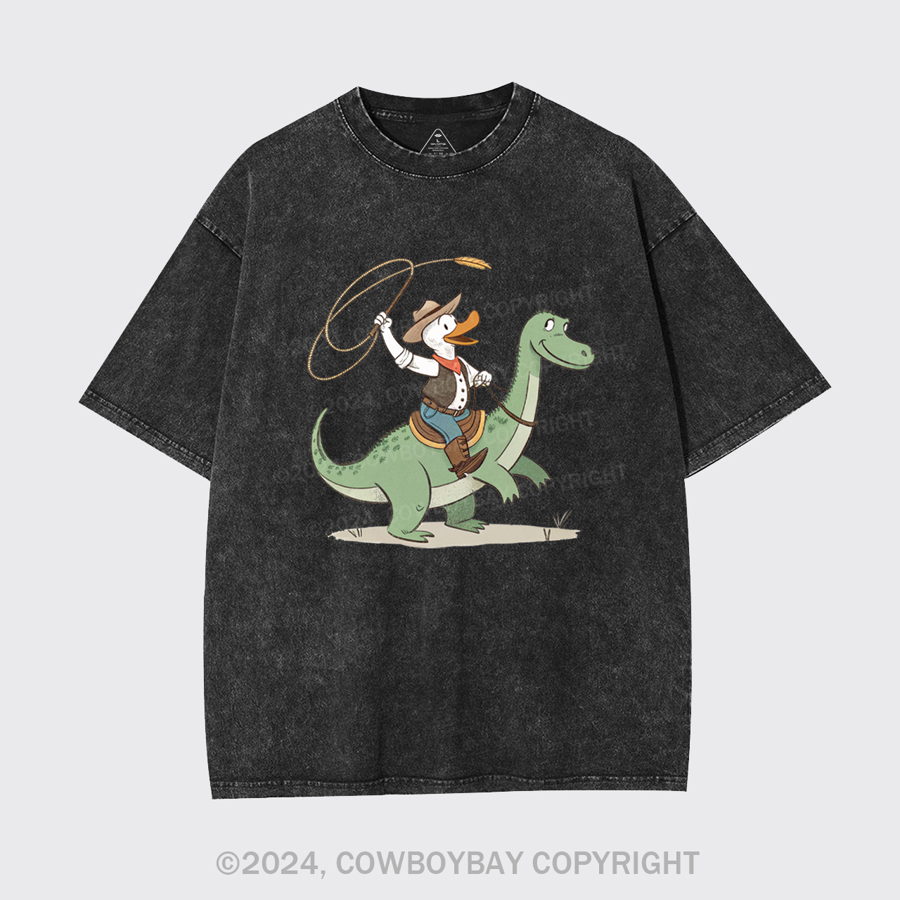 Cowboy Duck Riding Dinosaur Garment-dye Tees