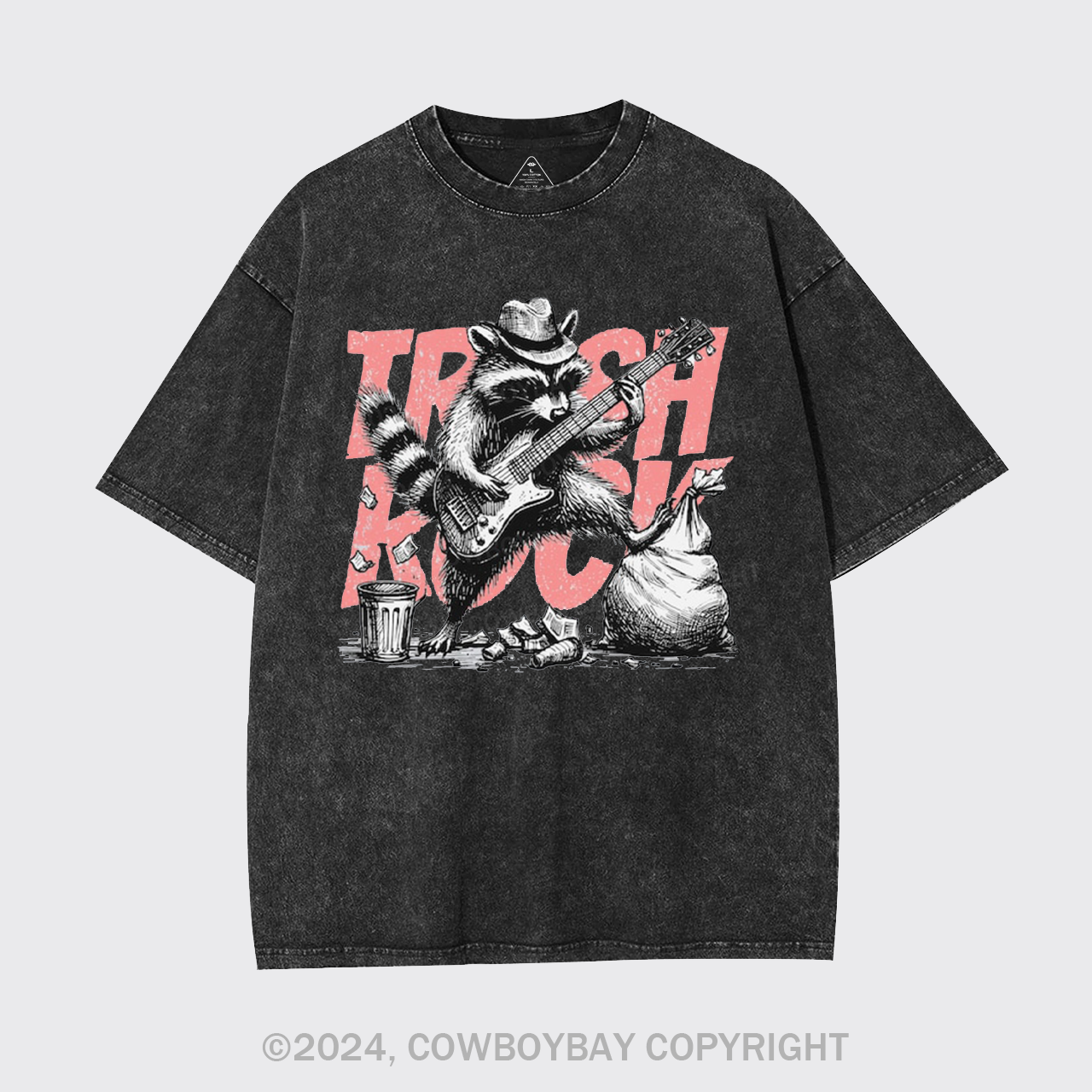 Raccoon Playing Guitar Retro Garment-dye Tees