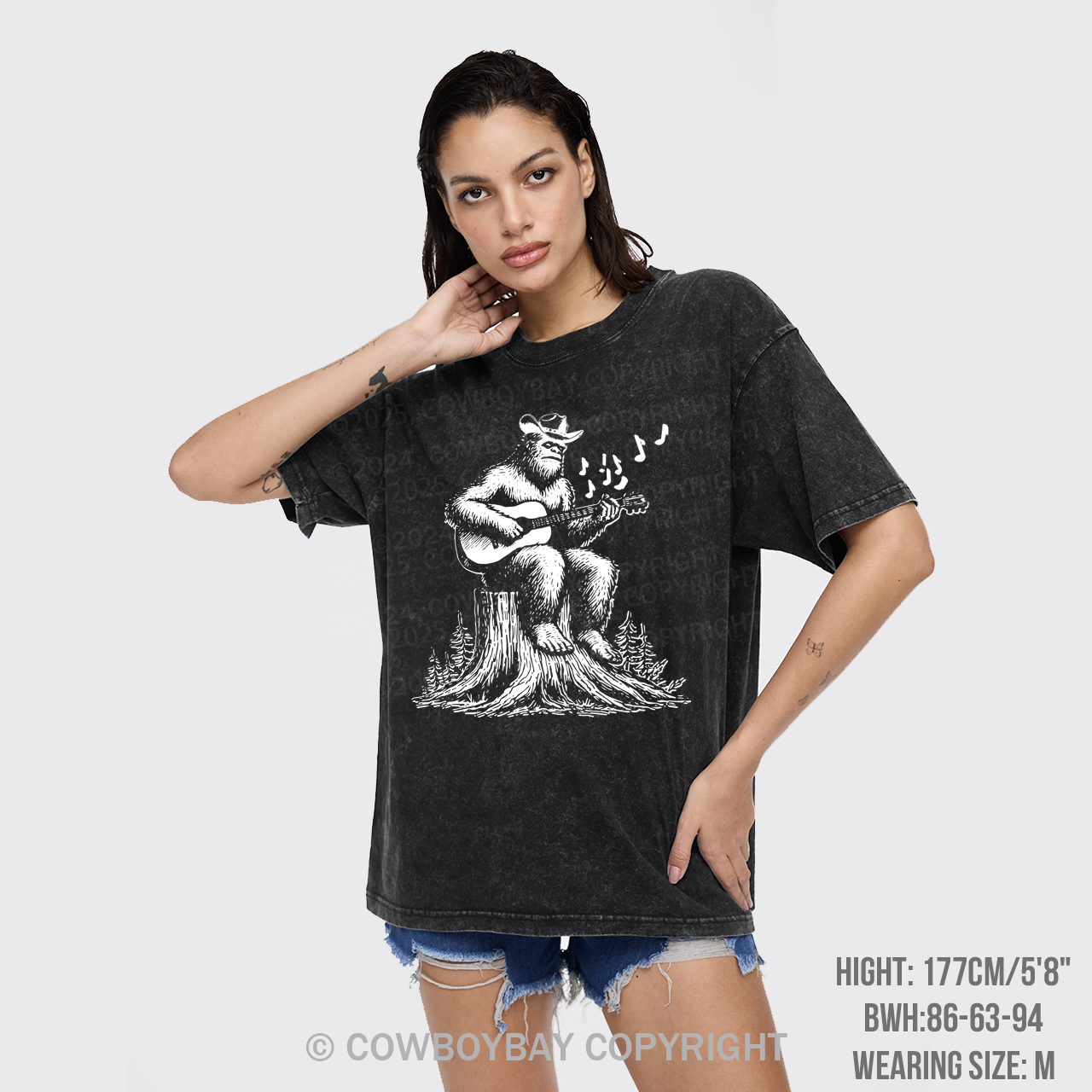 Retro Bigfoot Playing Guitar Garment-dye Tees