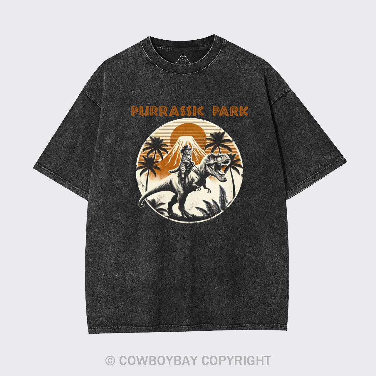 Cowboy Cat Riding Dinosaur Garment-dye Tees