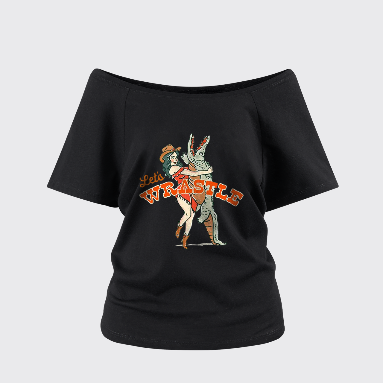 Let's Wrastle Cowgirl Power Off Shoulder Top