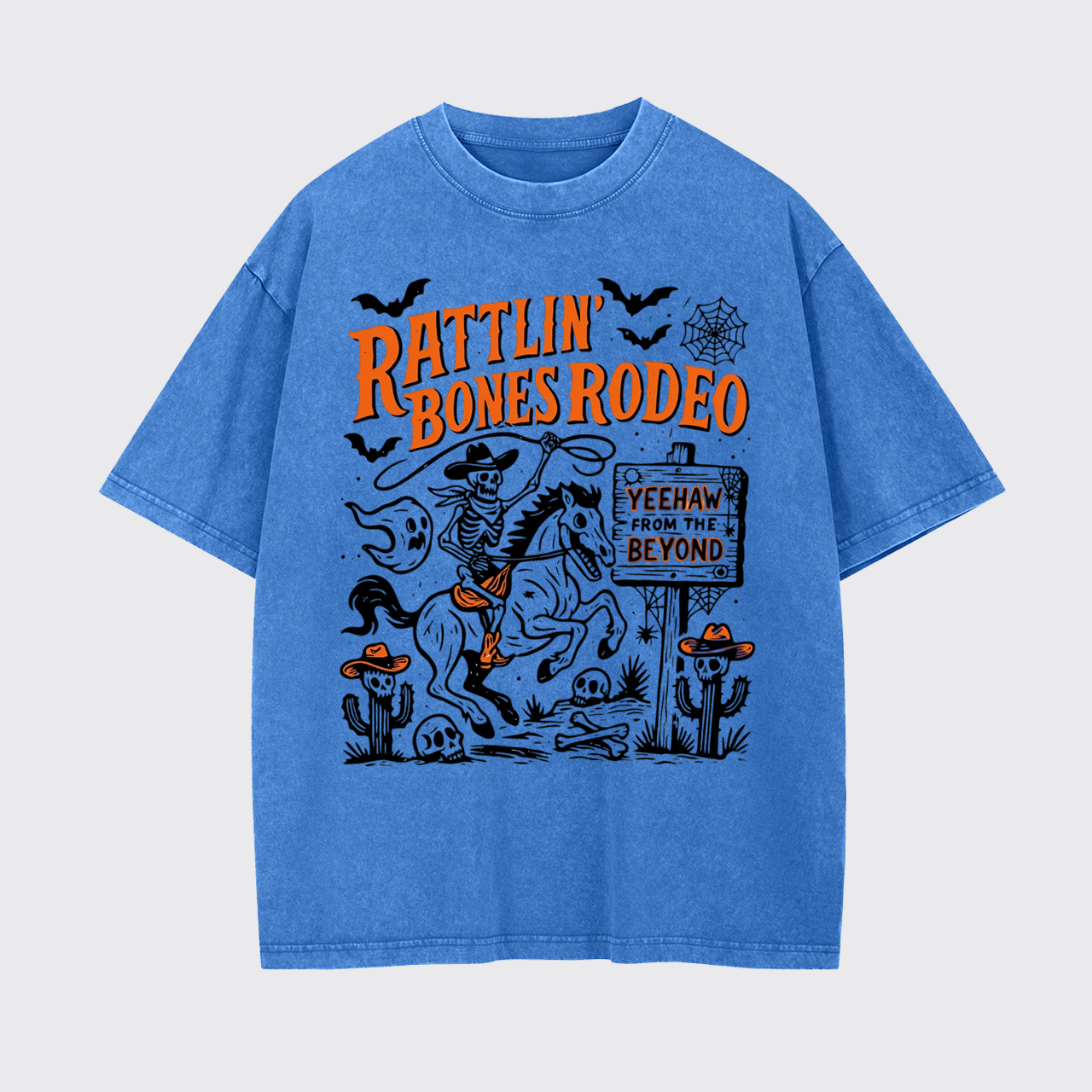 Rattlin' Bones Rodeo Skeleton Cowboy Halloween Garment-dye Tees