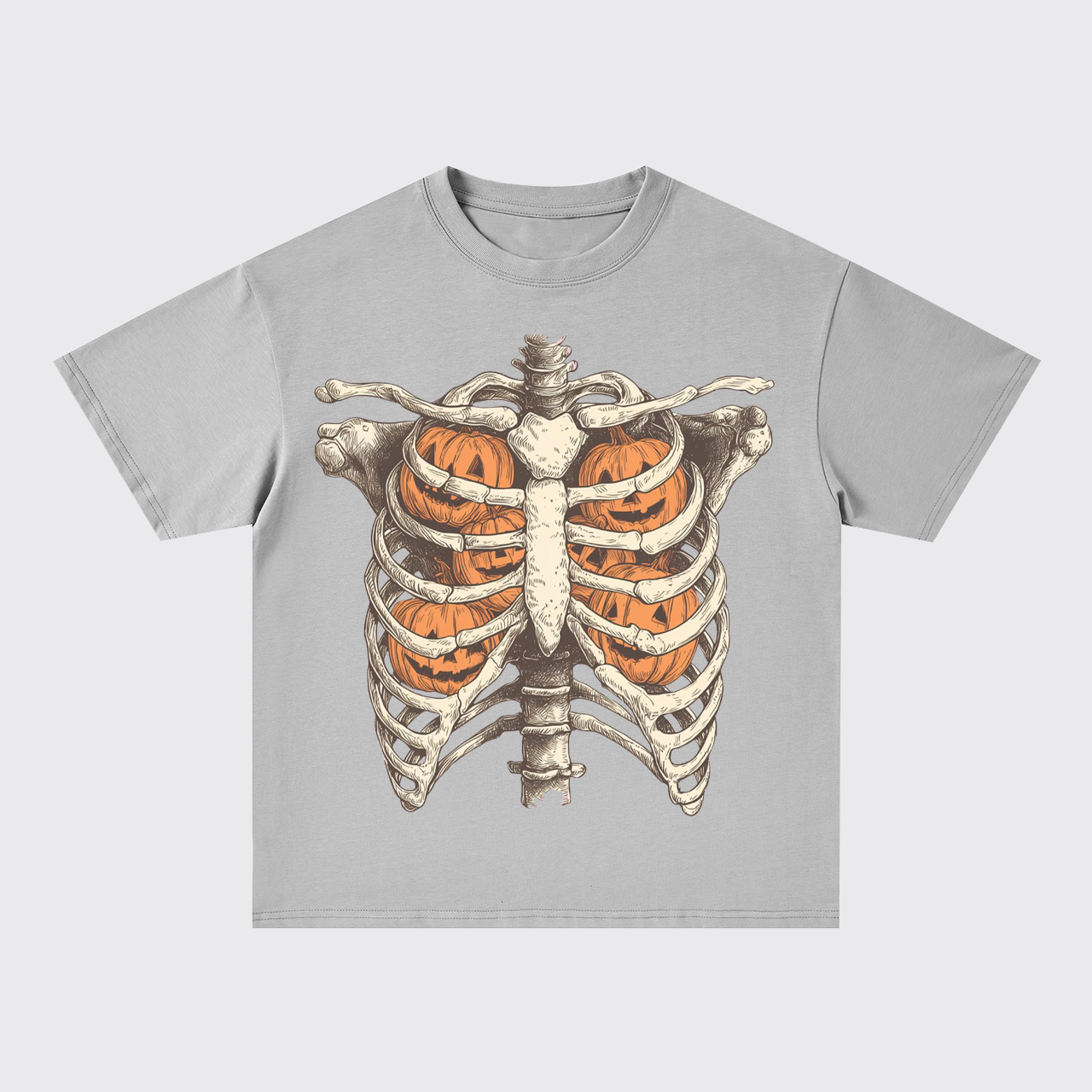 Retro Ribcage Pumpkin Halloween Skeleton Oversize T-Shirts