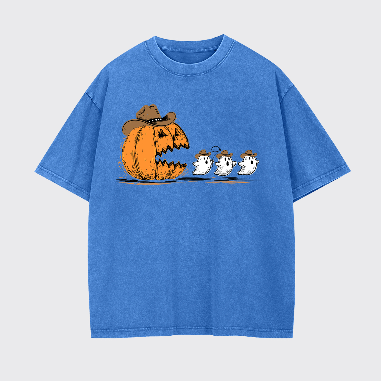 Spooky Halloween Pumpkin Chasing Ghost Garment-dye Tees