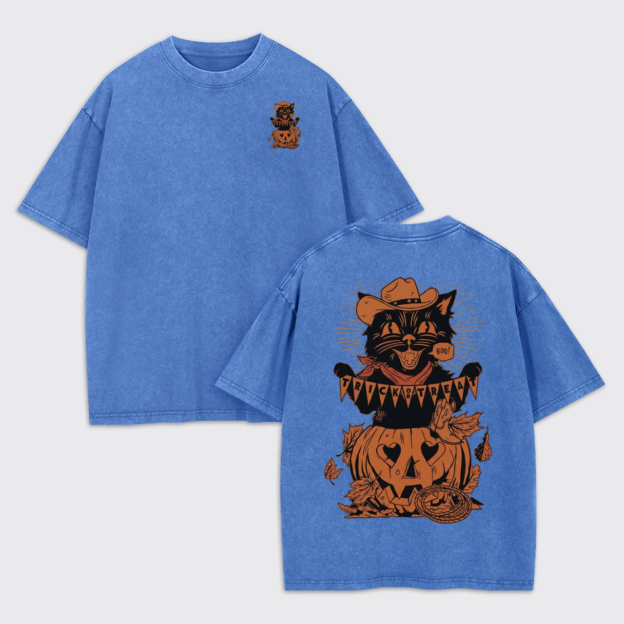Trick Or Treat Halloween Black Cat Garment-dye Tees