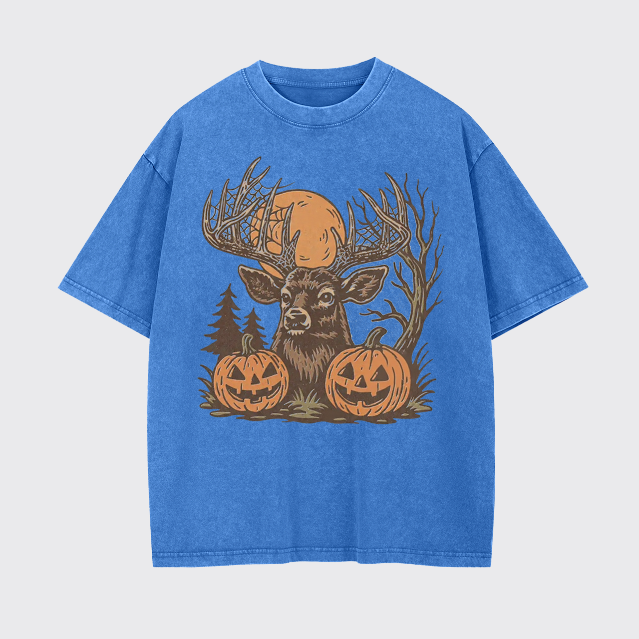Spooky Forest Buck With Pumpkins Garment-dye Tees